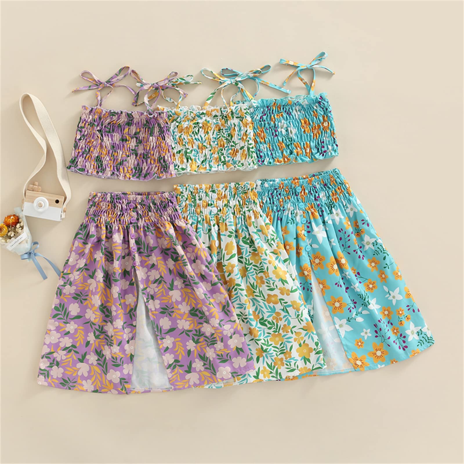 Toddler Baby Girl Summer Outfit Set - Ruffle Strap Crop Top & High Waist Floral Maxi Skirt | Playtime, Beach & Party Wear