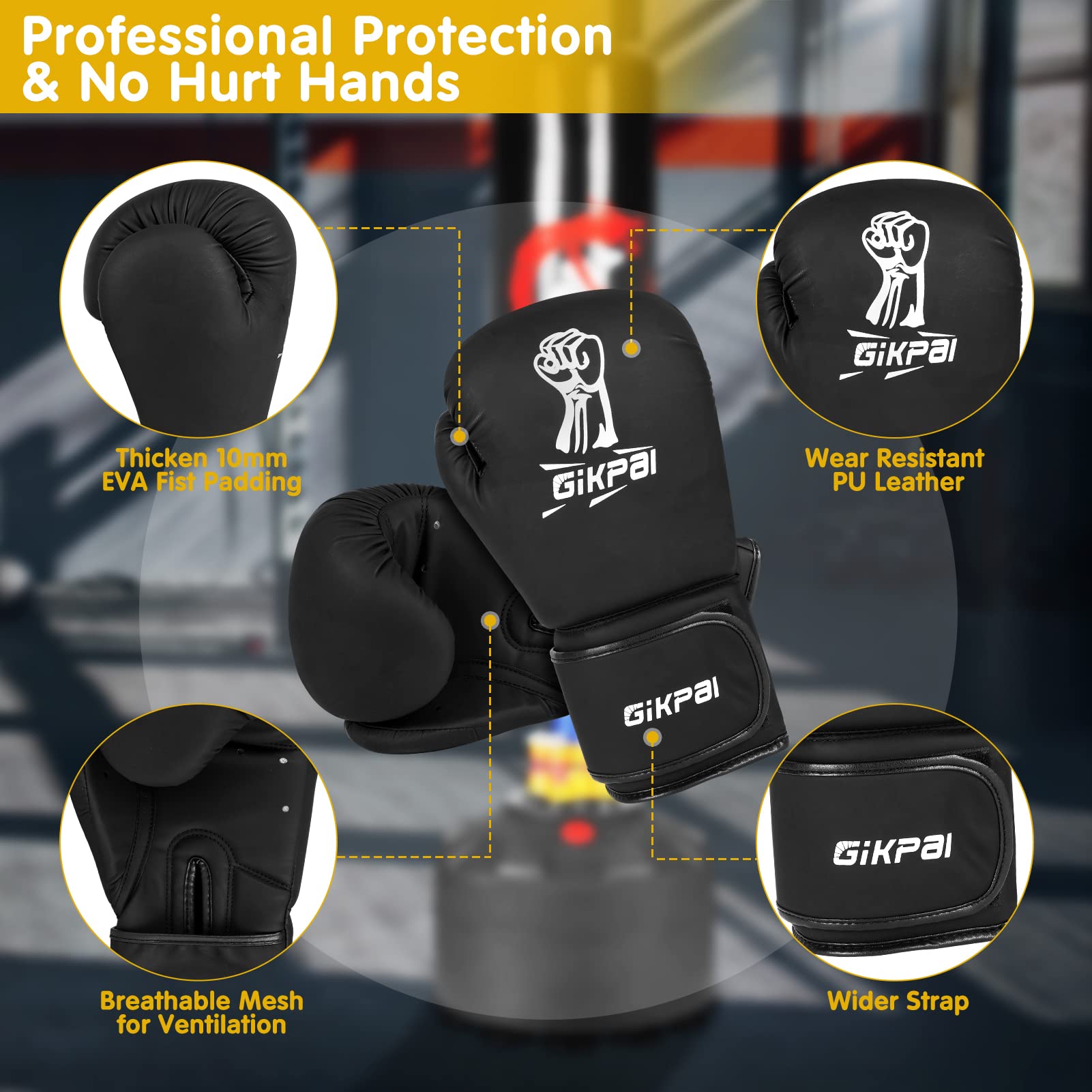 GIKPAL 70'' Freestanding Heavy Punching Bag with Stand - Boxing Training Equipment for Adults, Teens & Kids | Includes Boxing Gloves & 12-Suction Cup Base | Perfect for Home Gym, Office Workout & Kickboxing Practice