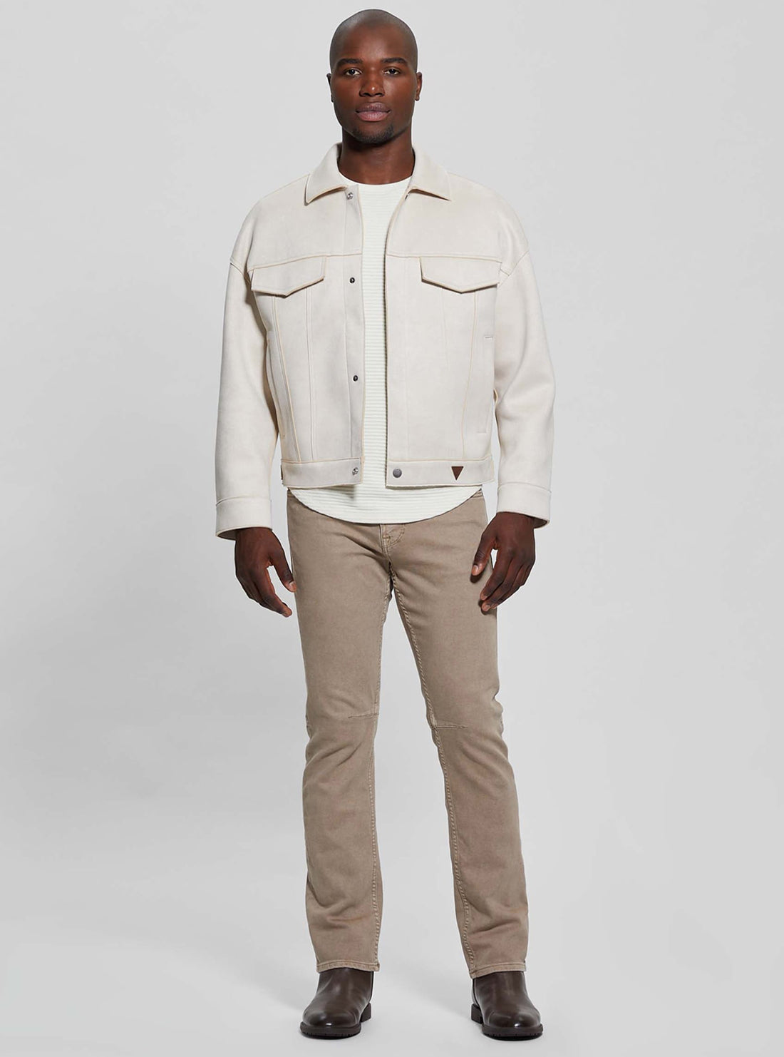 Beige Baldwin Faux Suede Jacket for Women - Soft Vegan Leather Coat with Zipper Closure | Perfect for Fall Fashion, Casual Outfits & Date Nights