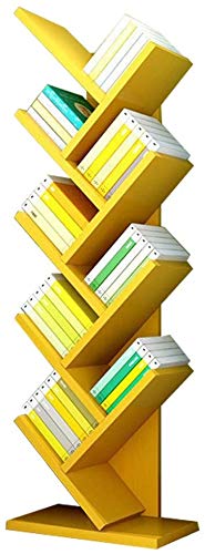 9-Tier Tree-Shaped Wooden Bookshelf - Desktop Organizer for Books, CDs & Office Supplies (50KG Capacity, Yellow) - Perfect for Home Office, Study Room & Library Organization