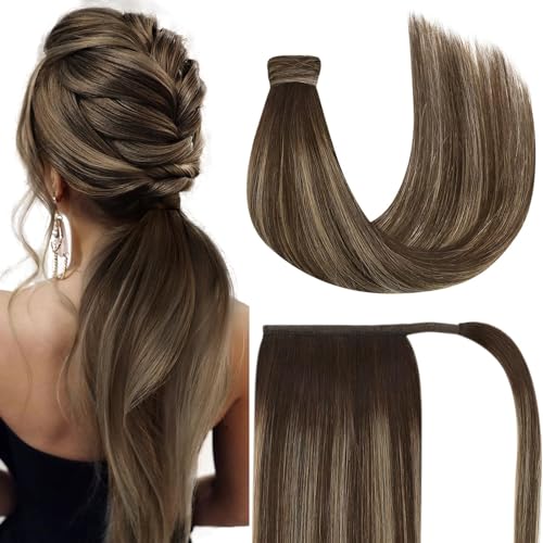 Pony-5-#4/27/4 Dark Brown Fading To Caramel Blonde Mix Brown Balayage