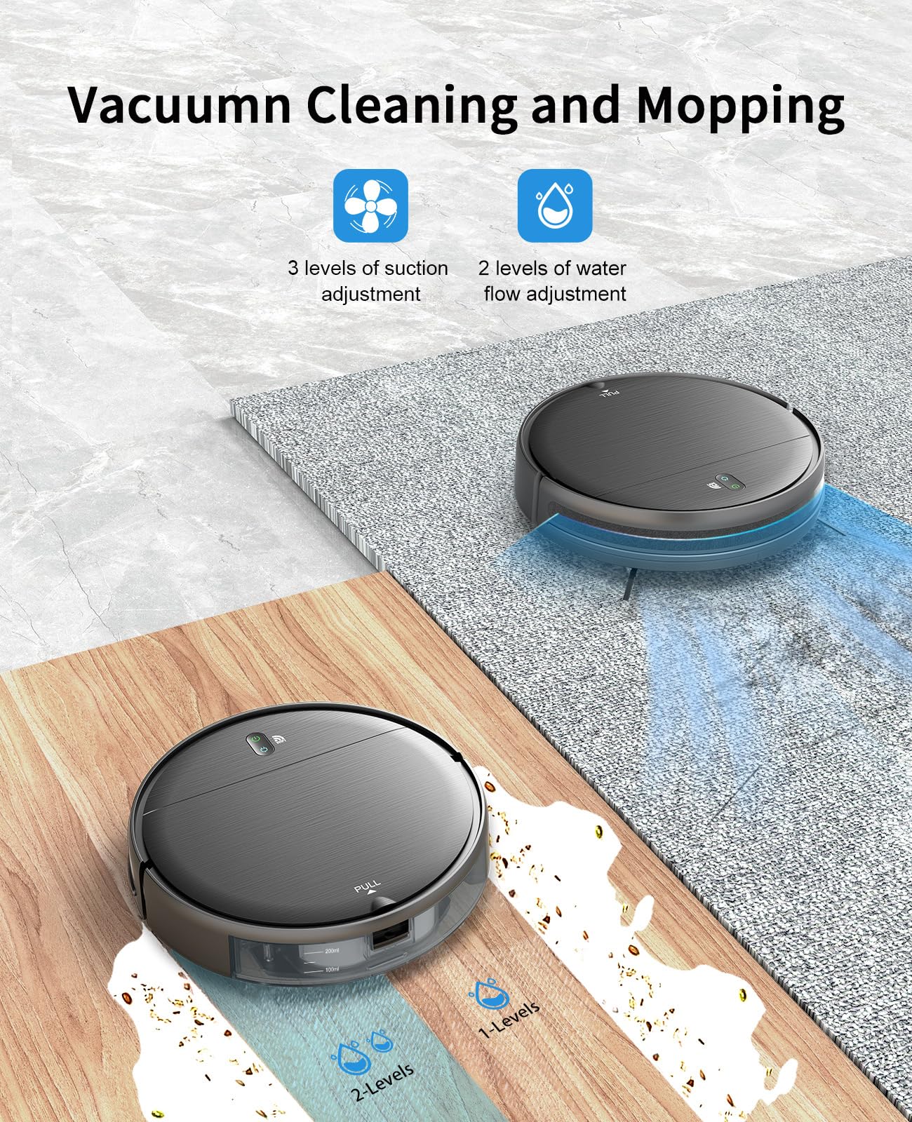 Smart 2-in-1 Robot Vacuum & Mop - WiFi/App Control for Hard Floors & Pet Hair