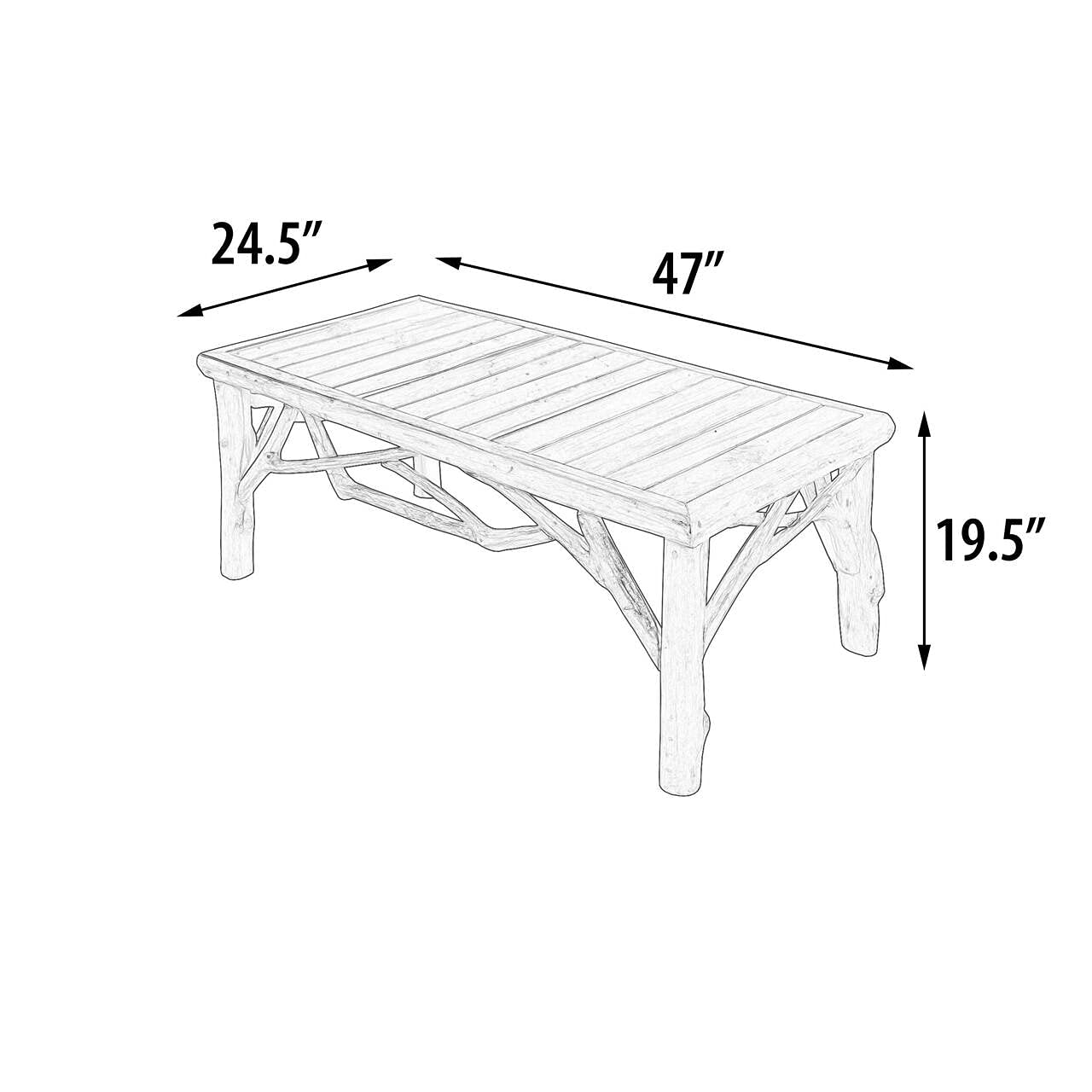 Lodge Coffee Table - Solid Natural Teak Wood Modern Living Room Furniture for Home & Office Decor
