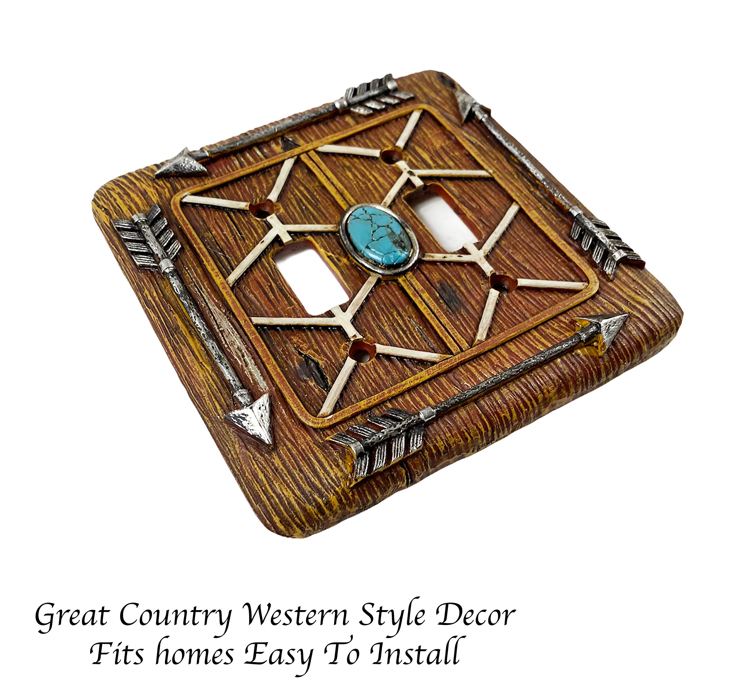 Urbalabs Western Tribal Spear & Teal Gem Decorative Light Switch Cover - Rustic Single/Double Gang Wall Plate for Country Homes - Perfect for Farmhouse, Cabin & Western Style Decor