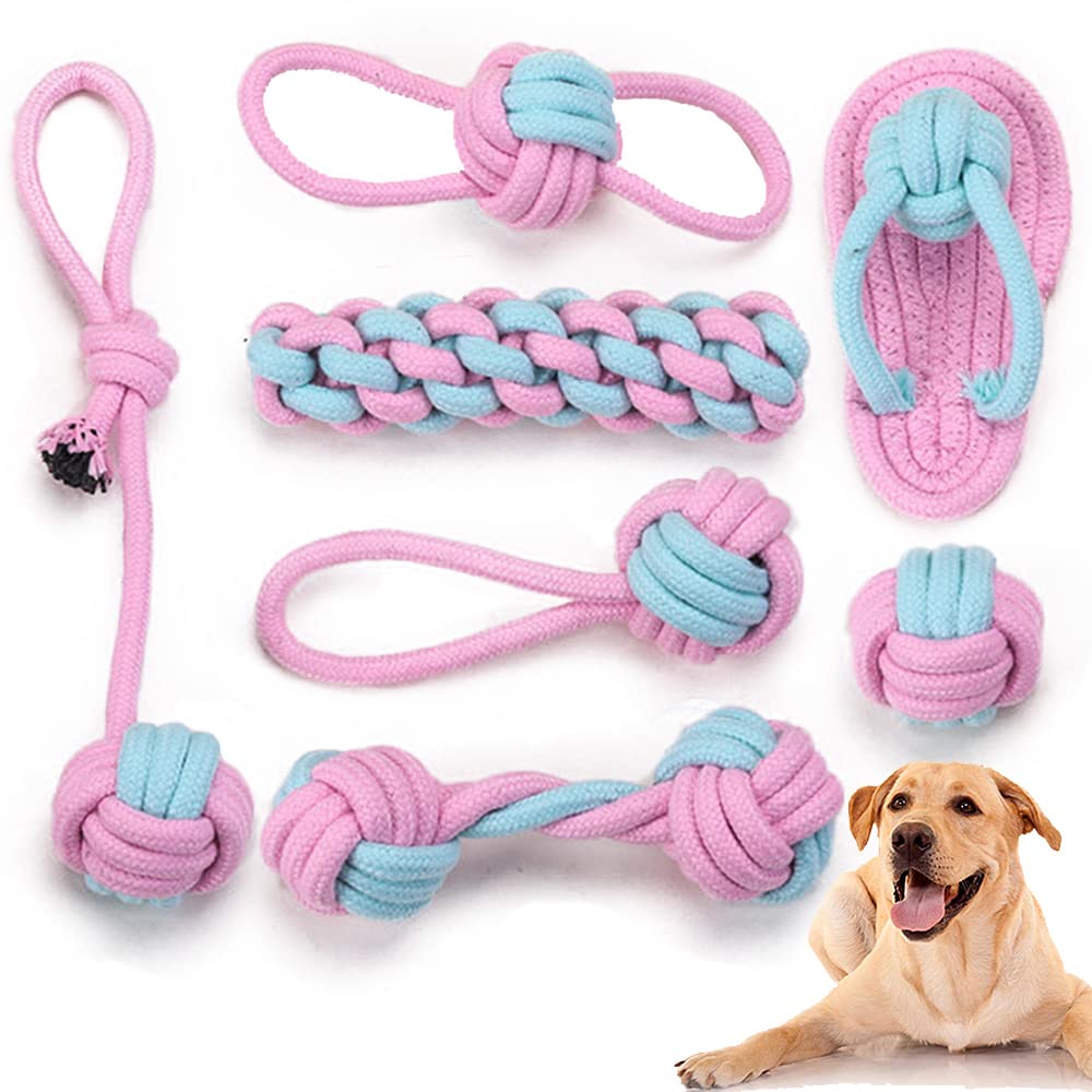 Speedy Panther 7Pcs Natural Cotton Dog Rope Toys for Small & Medium Dogs - Puppy Chew Toys & Teething Toys for Puppies 8+ Weeks - Durable Tug Toys for Indoor & Outdoor Play, Training & Bonding