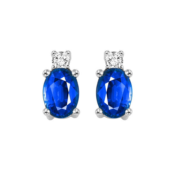 14K White Gold Diamond (1/20 CTW) & Sapphire (1/2 CTW) Stud Earrings for Women - Elegant Gift for Anniversary, Wedding & Special Occasions
