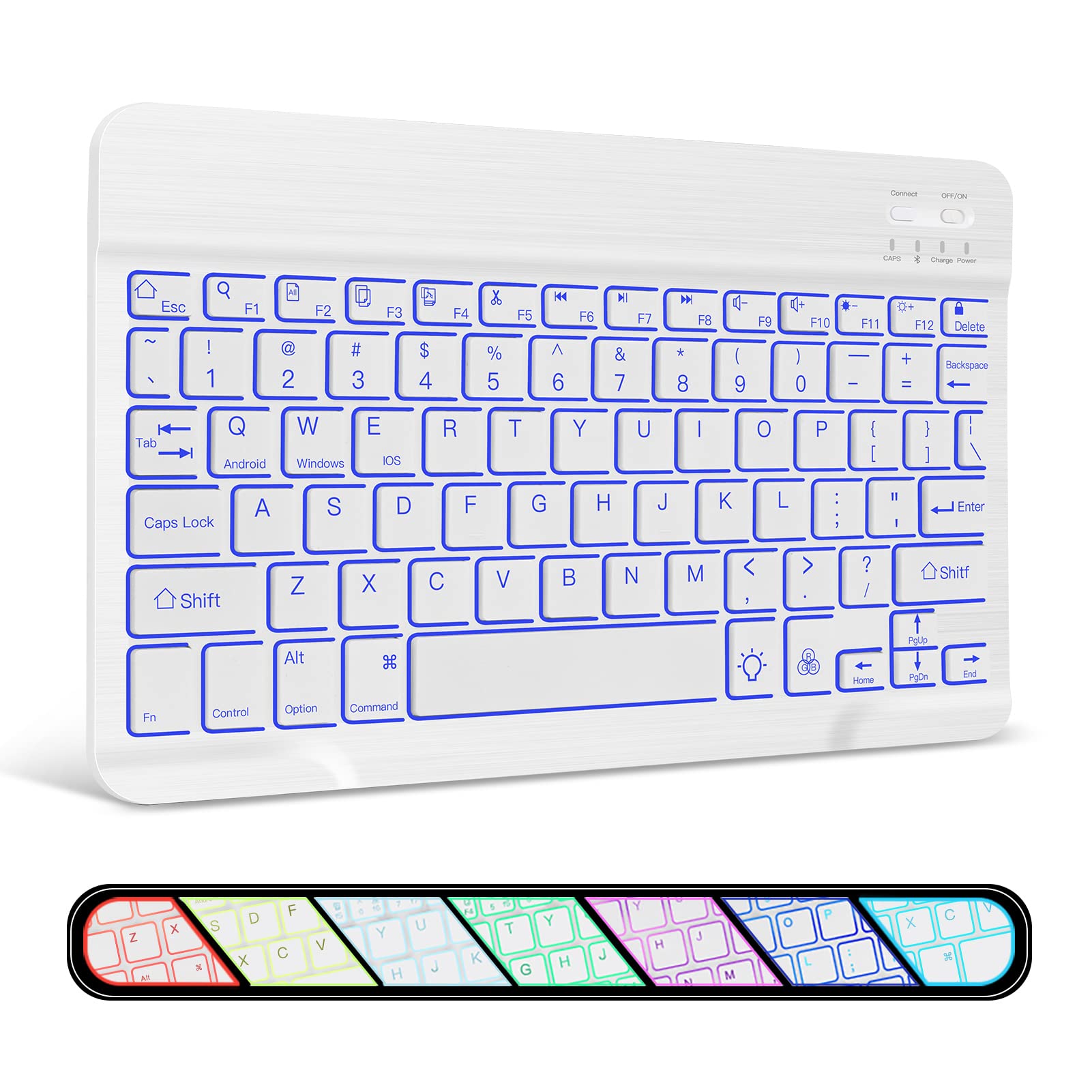 XIWMIX Ultra-Slim Wireless Bluetooth Keyboard with 7-Color Backlit - Rechargeable Universal Keyboard for iPad Pro/Air/Mini, iPhone, Android & Windows Devices | Perfect for Office Work, Home Use & Travel Typing