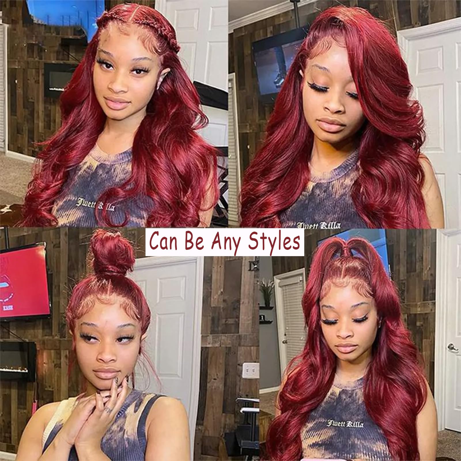 28 Inch 99J Burgundy HD Lace Front Wig - 13x4 Pre-Plucked Human Hair Wigs with Body Wave, 180% Density, Glueless Frontal Wig for Women (Wine Red) - Perfect for Daily Wear, Parties, Cosplay & Special Occasions