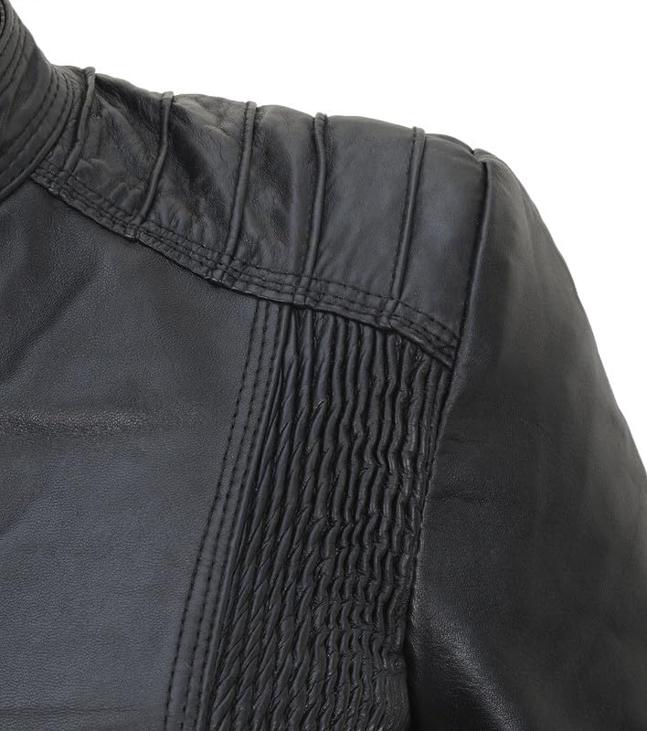 SpazeUp Women's Black Asymmetrical Genuine Leather Motorcycle Jacket - Stylish Cafe Racer Biker Jacket for Women | Perfect for Riding, Night Out & Street Fashion