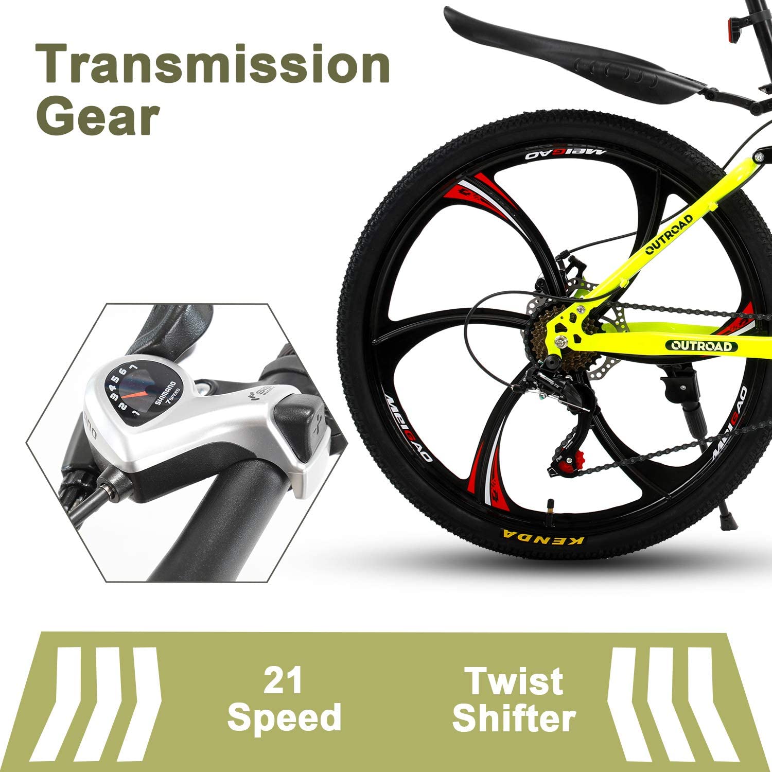 26 Inch Folding Mountain Bike for Adults - Carbon Steel Frame, 21 Speed Gears, Dual Disc Brake & Suspension - Easy Assembly Bicycle for Men & Women (Black/Green/Orange) - Perfect for Commuting, Trail Riding & Outdoor Adventures