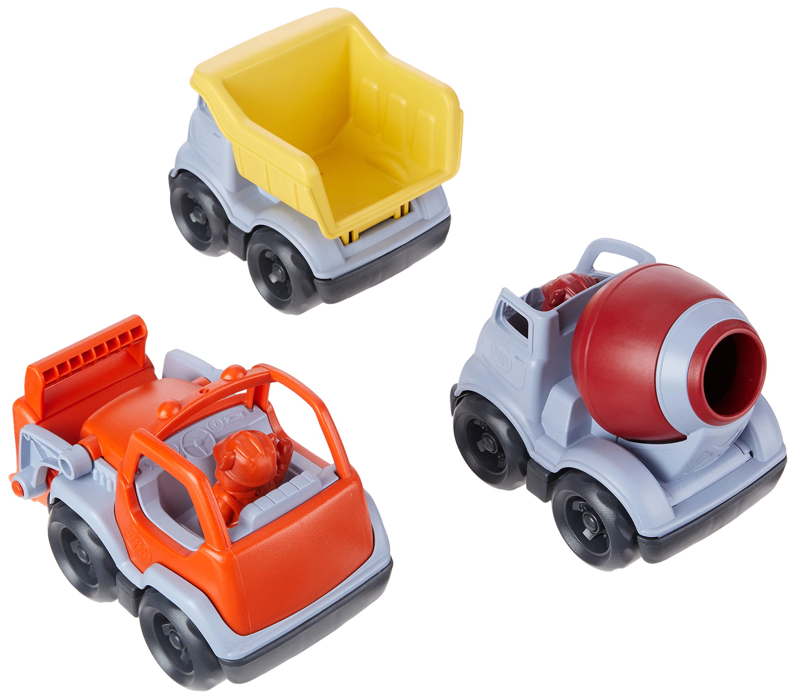 Green Toys Construction Vehicle Set - 3 Pack Eco-Friendly Plastic Toy Trucks for Kids | Pretend Play, Sandbox Toys, Birthday Gifts for Toddlers