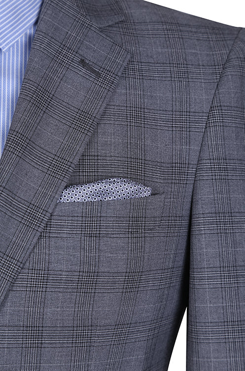 Men's 3-Piece Gray Glen Plaid Suit - 2 Button Regular Fit Business Formal Attire for Weddings, Office & Special Occasions