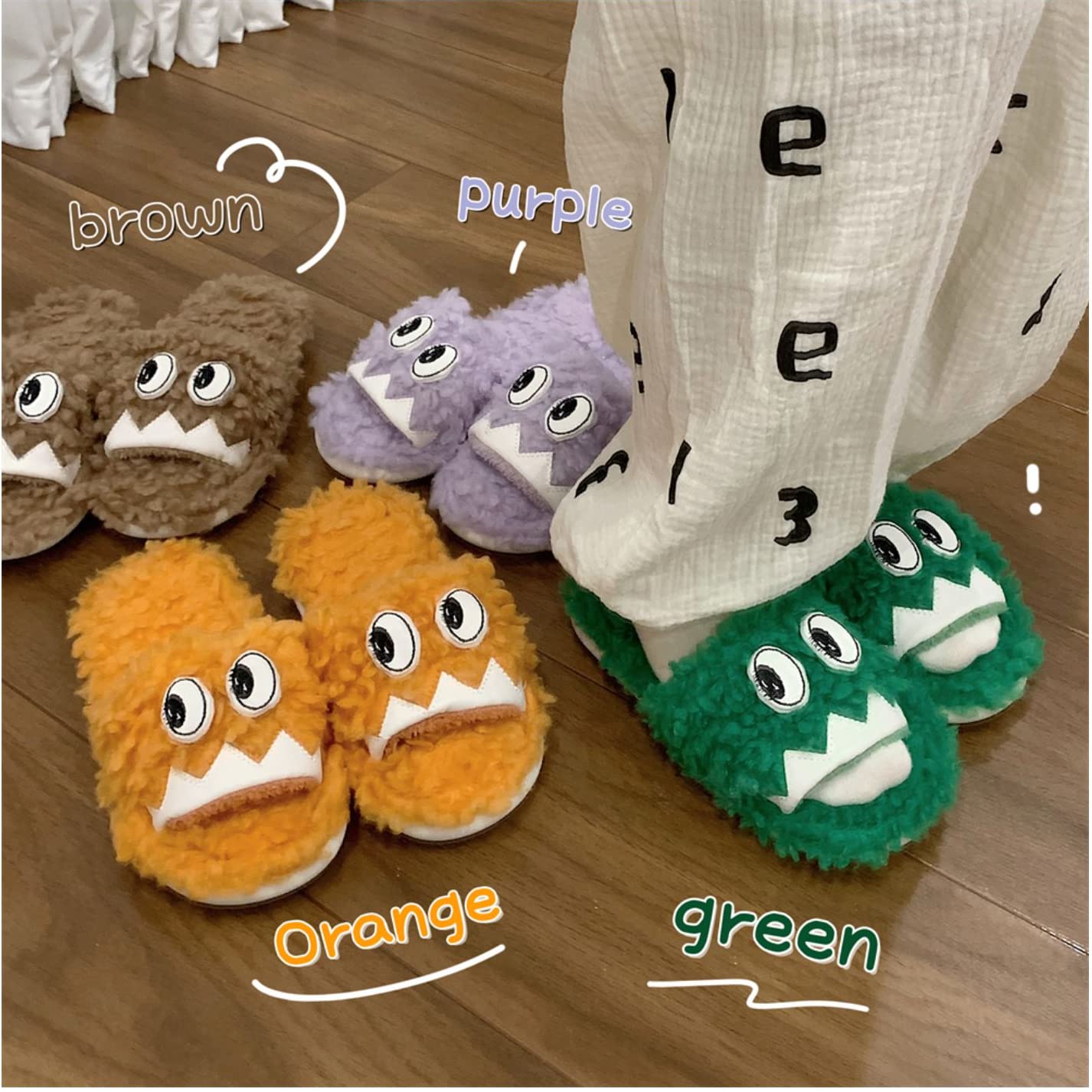 Funny Eyes Fuzzy Slippers for Women - Soft Fluffy Kawaii House Slippers with Cute Design - Perfect for Indoor Comfort, Lounge Wear & Gift Giving