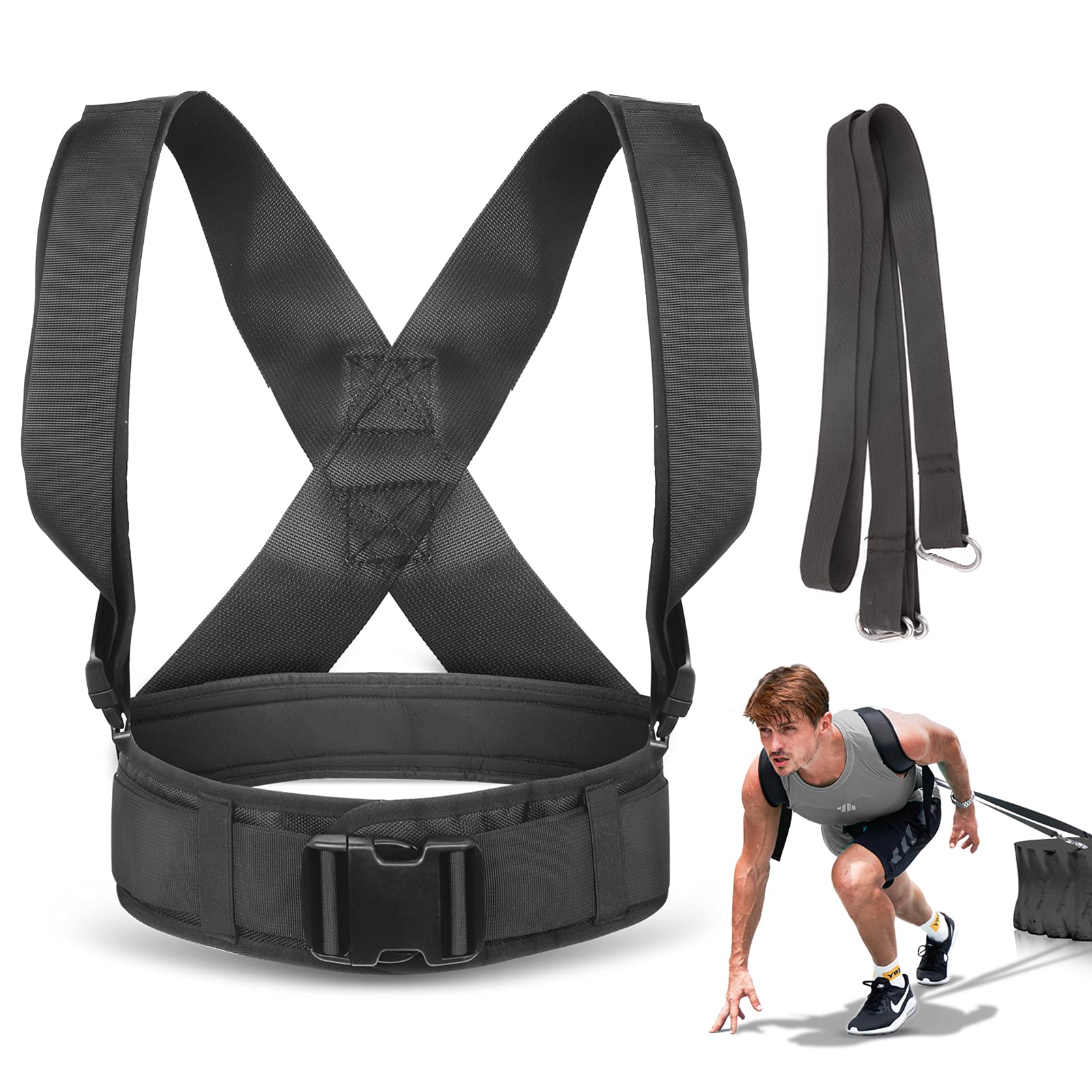 YNXing Sled Pulling Harness - Adjustable Padded Shoulder Strap for Resistance Training, Tire Pulling & Strength Workouts - Perfect for Gym, CrossFit, and Outdoor Fitness Training