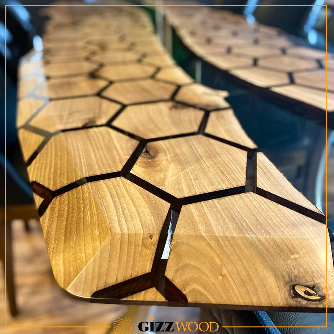 Hexagon Resin Dining Table - Modern 6-Sided Waterproof Table for Indoor/Outdoor Use - Perfect for Patio, Garden, or Dining Room Decor