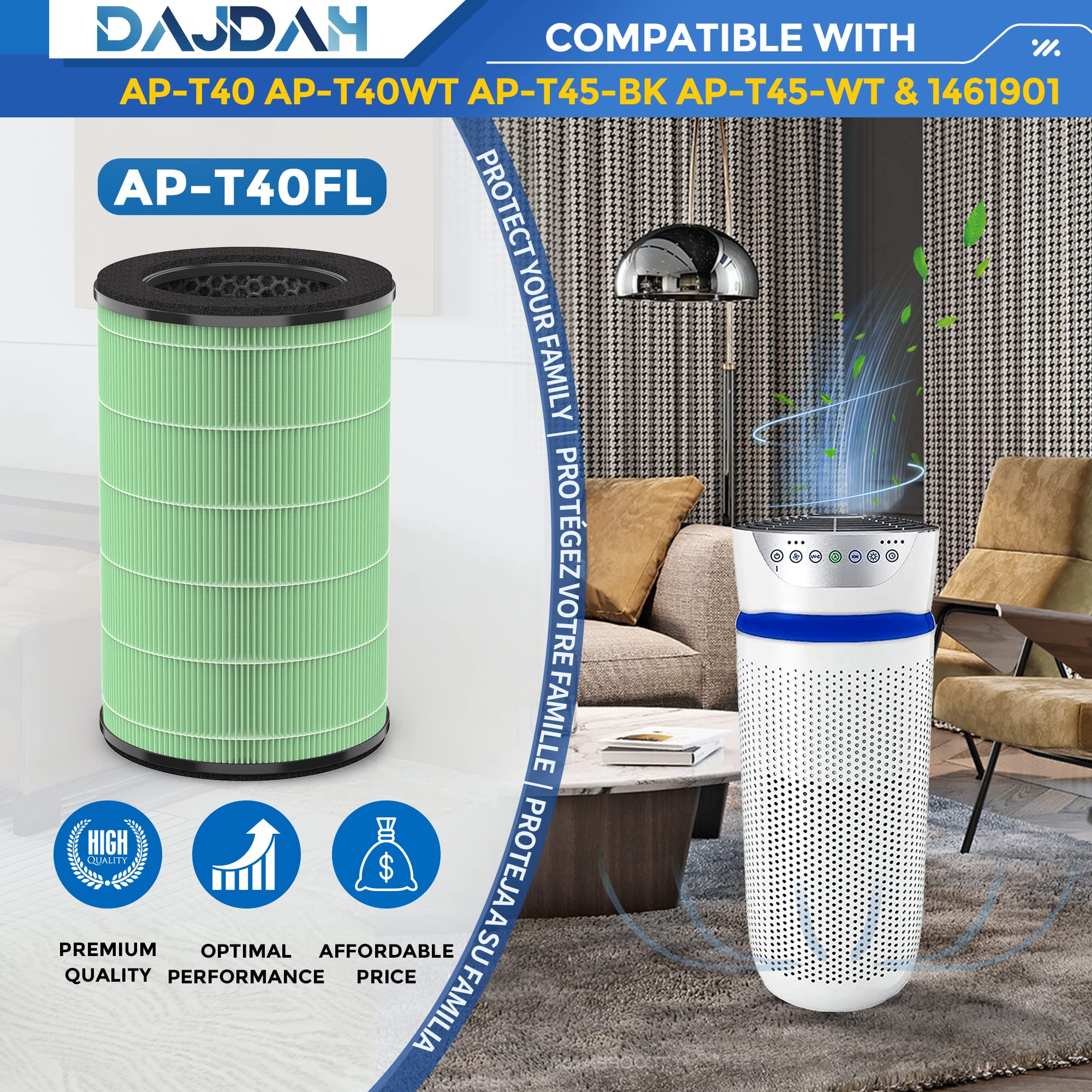AP-T45 AP-T40FL Replacement Air Purifier Filters 3-Pack - Compatible with HoMedics Total Clean 5-in-1 Air Purifier Models AP-T40, AP-T40WT, AP-T45-WT, AP-T45-BK - HEPA Filter for Dust, Pollen, Pet Dander - Perfect for Home, Office, and Bedroom Air Purification