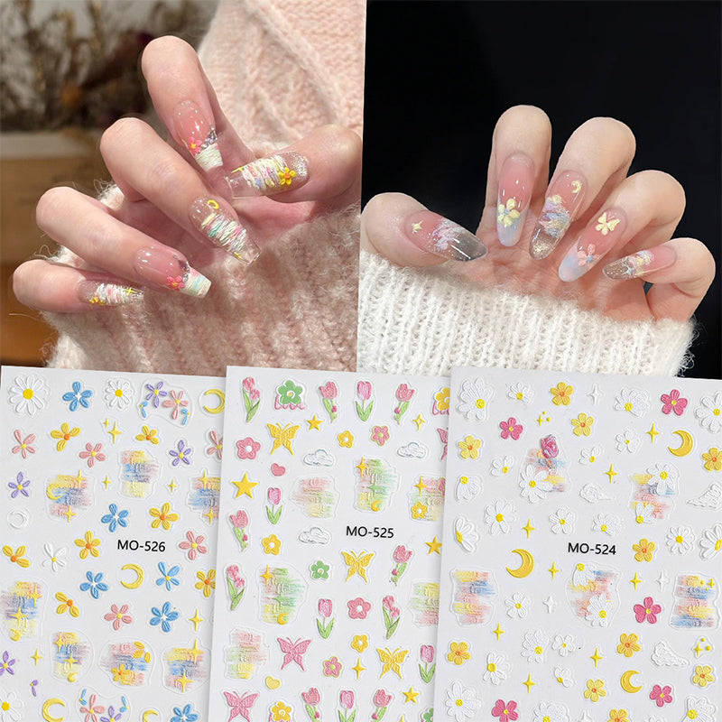 3D Daisy Tulip Flower Nail Stickers - MO 524/525/526 - Waterproof Nail Art Decals for Women & Girls - Perfect for Spring Nails, Bridal Parties & DIY Manicures