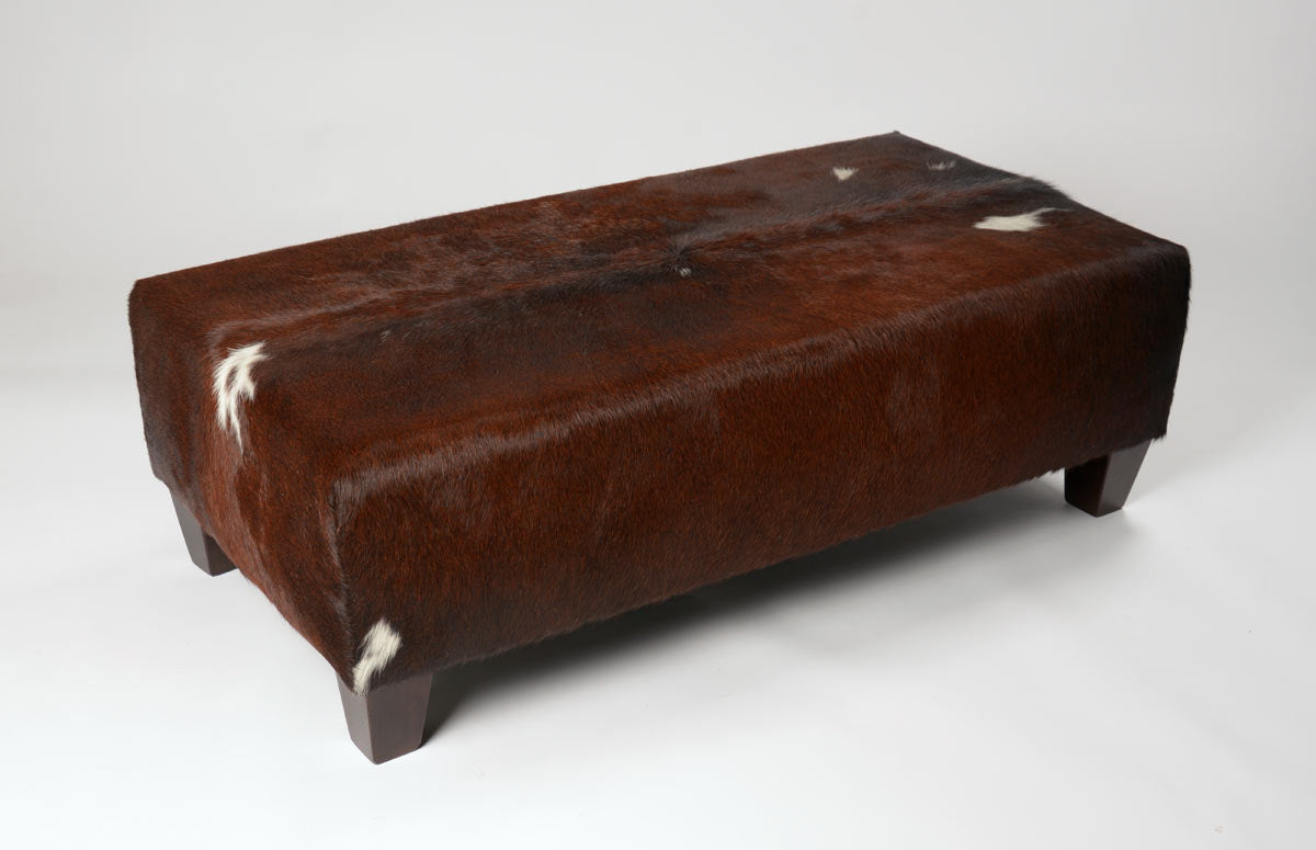 Premium Cowhide Ottoman with Solid Wood Legs - 47