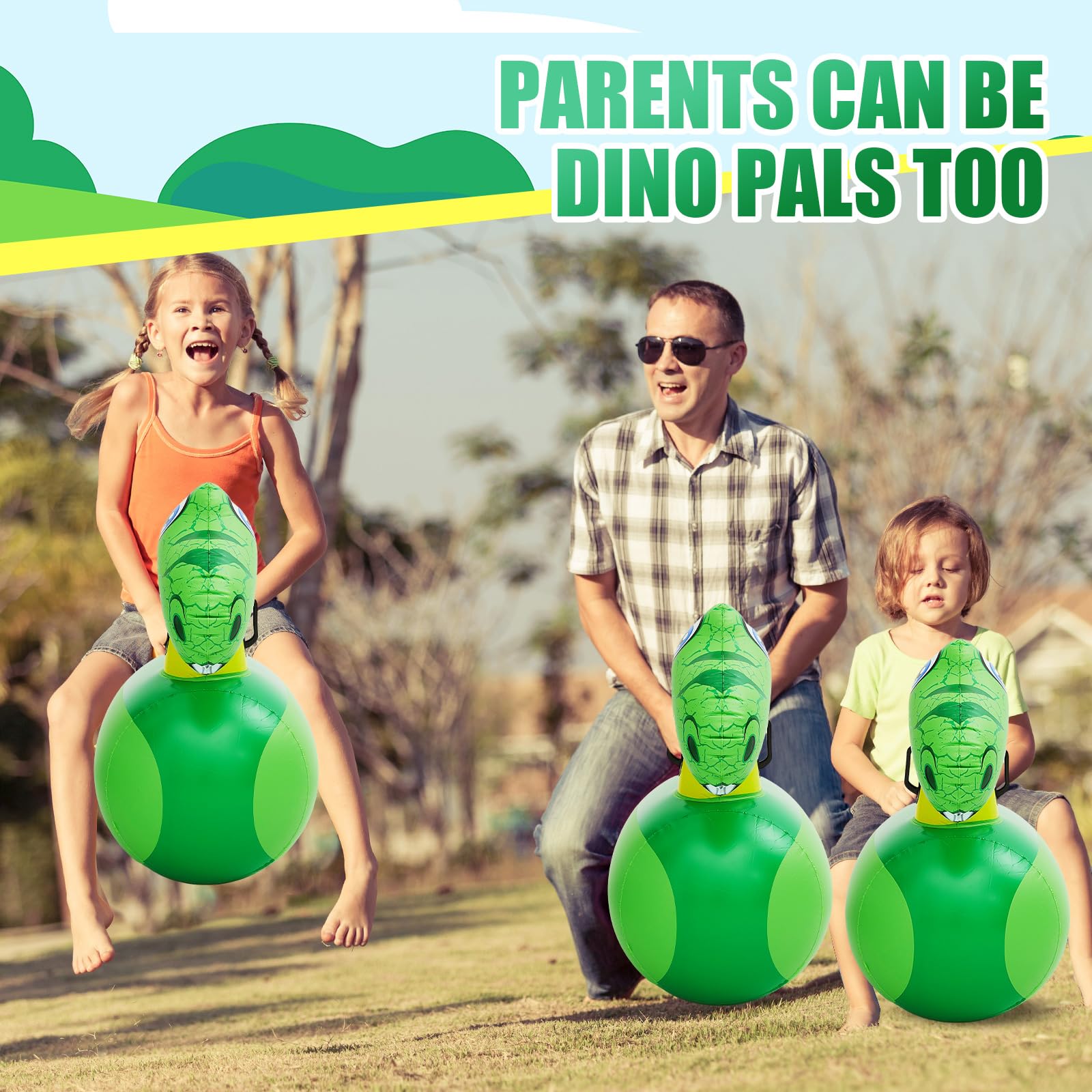 Hiboom 2 Pack Giant Inflatable Hopping Toys - 51 Inch Dinosaur Bouncer Ride-On Animal for Kids Outdoor Play, Birthday Party Gifts & Backyard Fun