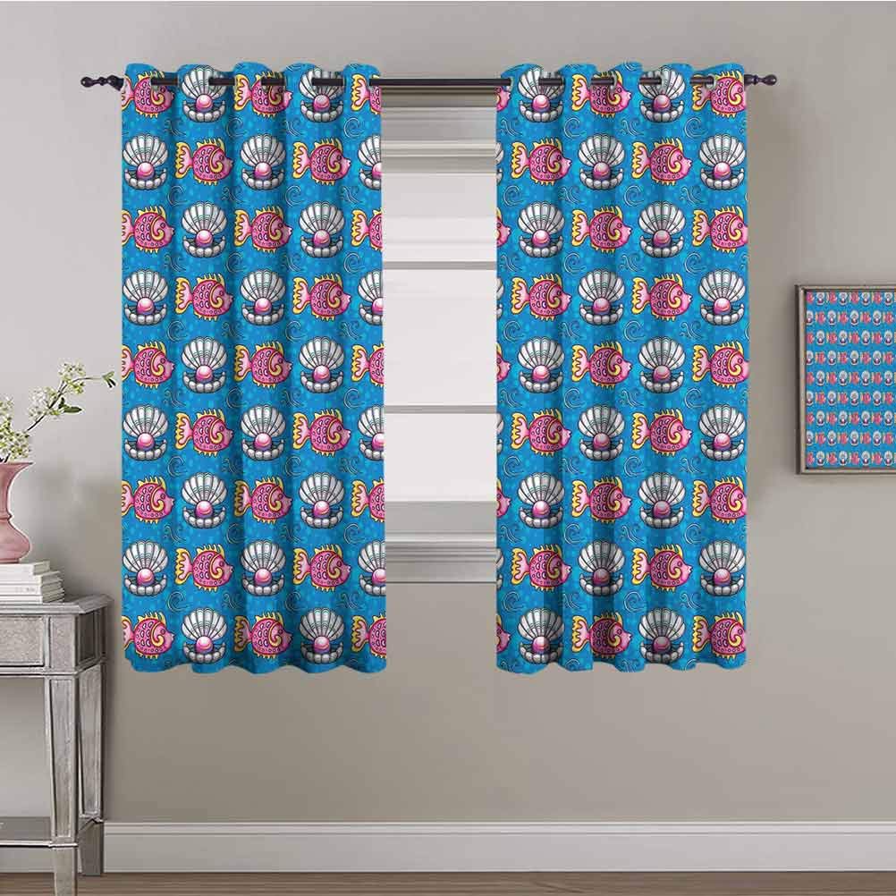 Pearl Printed Blackout Window Shades - Tropical Fish & Bubble Design, 63x72 Inch, Scalloped Edges for Living Room, Bedroom, or Nursery Decor | UV Protection, Light Blocking, Stylish Home Backdrop