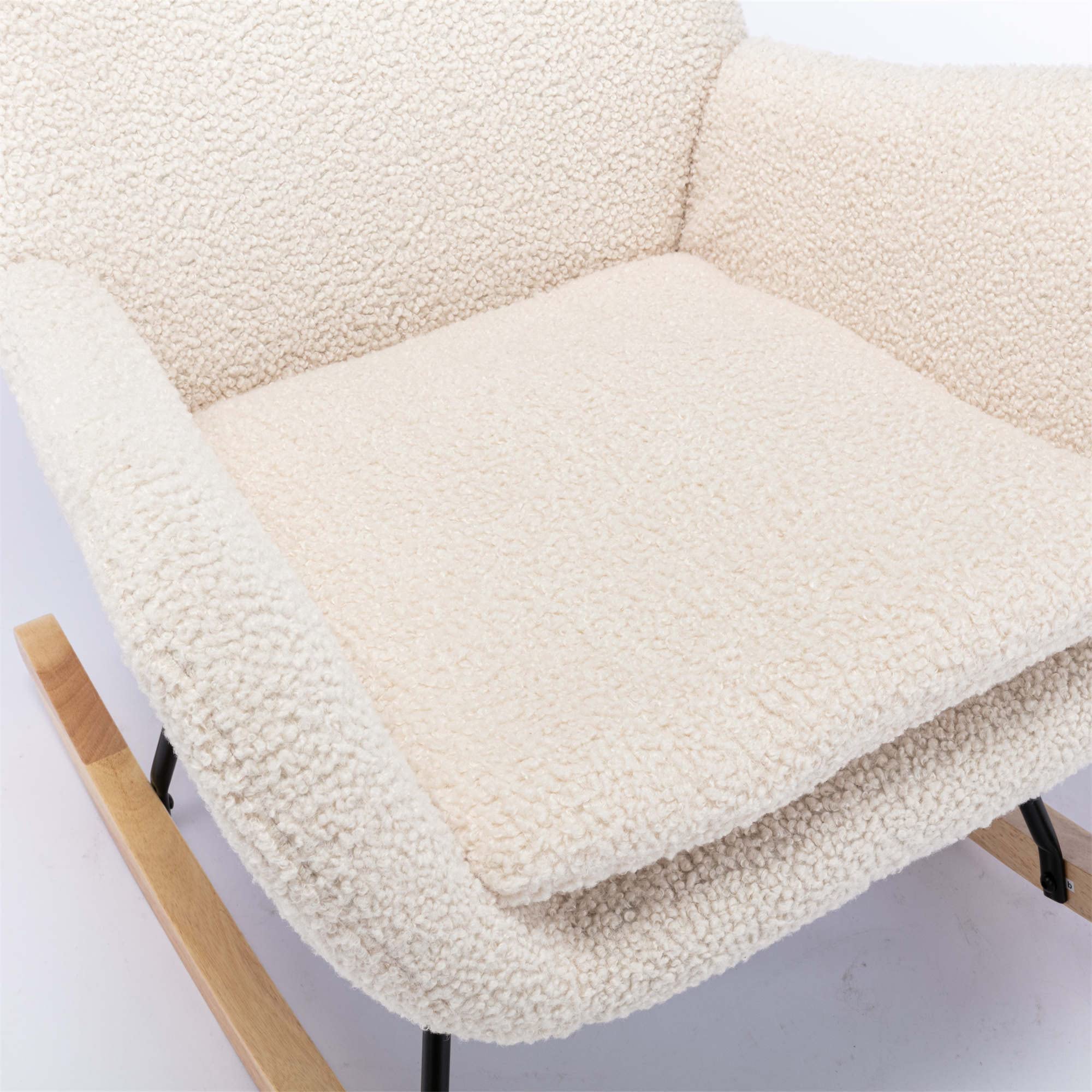 Comfy Beige Teddy Fabric Rocking Chair with High Backrest & Armrests - Padded Seat Living Room Armchair for Nursery, Bedroom & Playroom | Perfect for Relaxing, Nursing & Reading