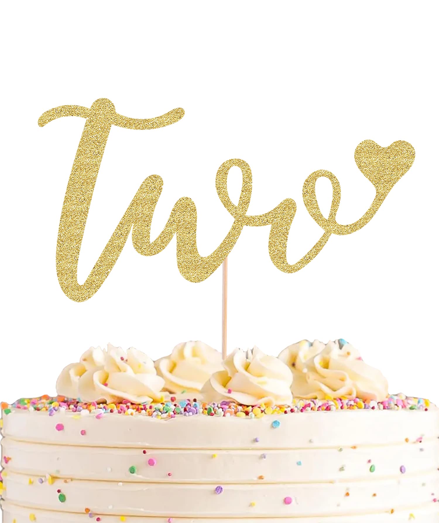 Gold Glitter 2nd Birthday Cake Topper - Love Two Cake Decorations for Baby's 2nd Birthday Party - Photo Booth Props & Party Supplies - Perfect for 2nd Birthday Celebrations, Baby Showers & Photo Backdrops
