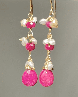 Gold Filled Ruby Dangle Earrings with Pearls - Elegant Jewelry for Women, Perfect for Parties, Weddings & Special Occasions