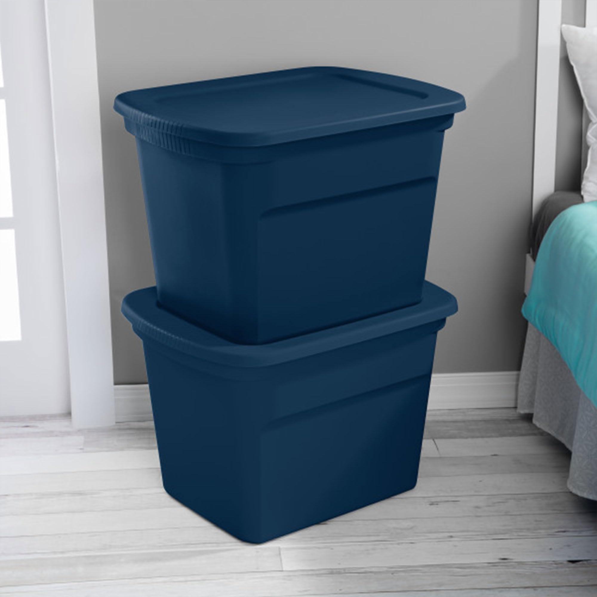 Sterilite 8-Pack 18 Gallon Plastic Storage Bins with Lids, Durable Stackable Tote Containers in Marine Blue - Perfect for Home Organization, Garage Storage & Moving Supplies