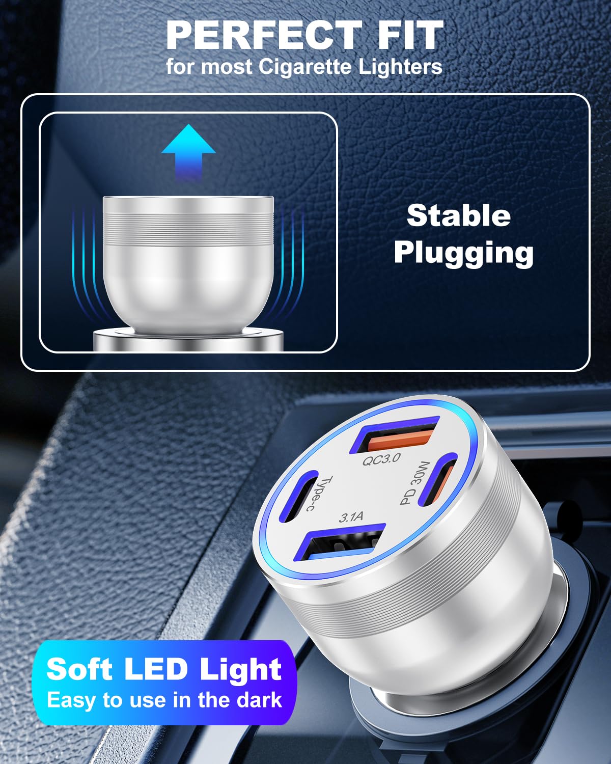 **Agtray 2-Pack 65W USB C Car Charger with 6FT Braided Cable - 4-Port Fast Charging PD30W & QC3.0 for iPhone 16/15/Pro Max/Plus - Perfect for Road Trips & Long Drives**