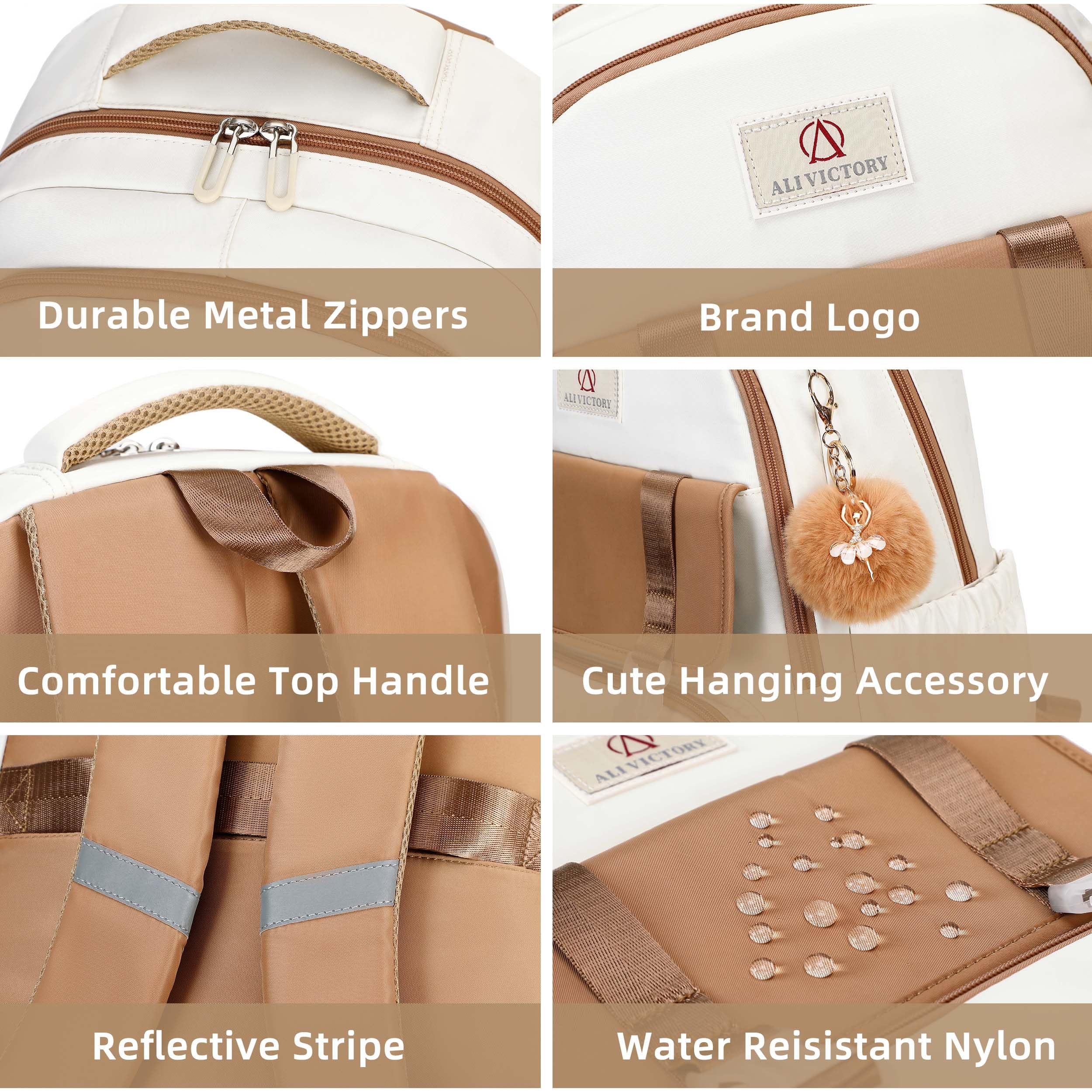 AO ALI VICTORY 16 Inch Laptop Backpack for Women & Students - Durable School Bag for High School, College, Work & Travel - Large Bookbag for Teens, Girls & Business Professionals - Perfect for Commuting, Campus Life & Business Trips (Brown)