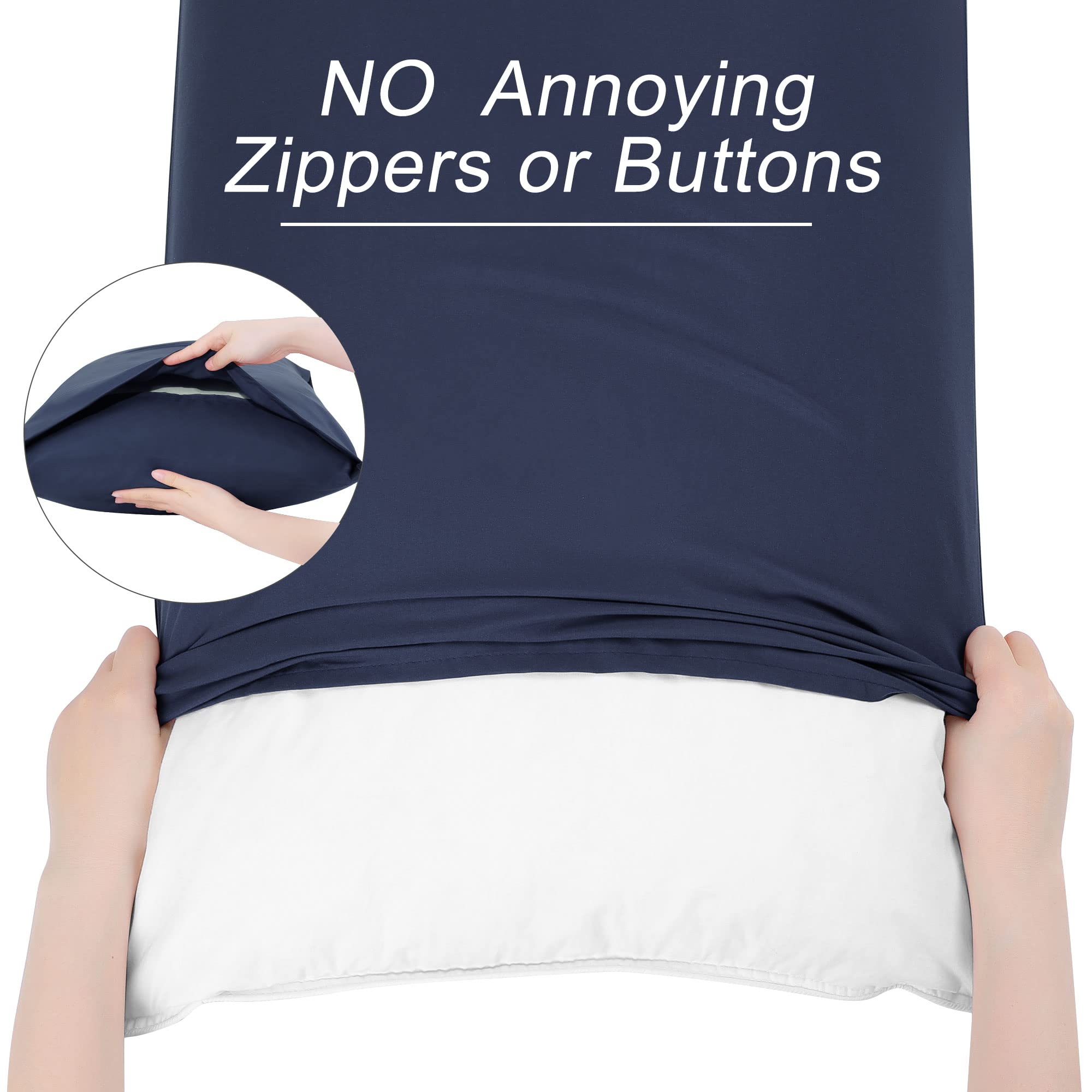 Microfiber Body Pillow Case 20x48 Inches - Soft 90 GSM Polyester Pillow Cover Replacement - Navy Blue - Perfect for Pregnancy Support, Back Pain Relief & Comfortable Sleeping