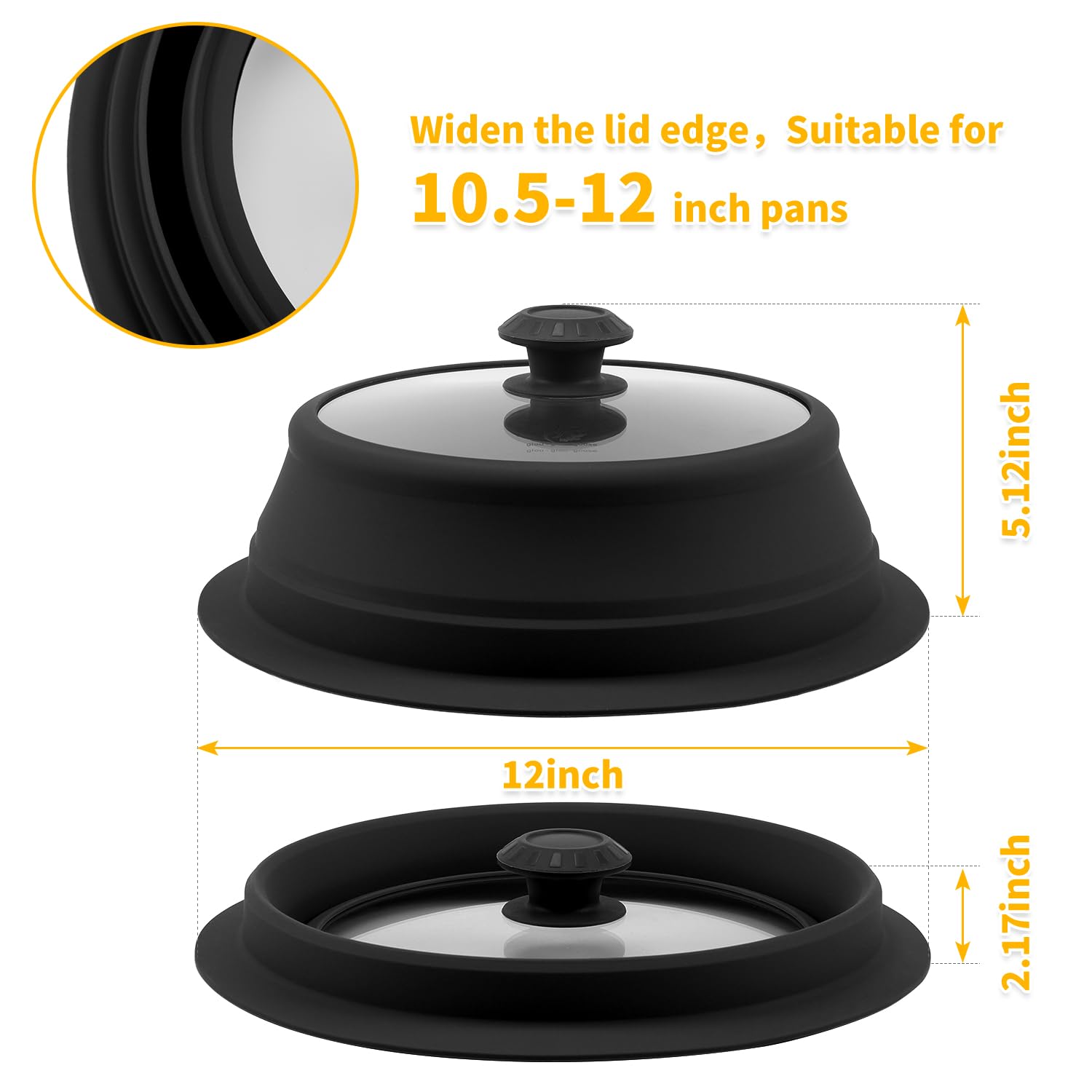 **10.5-11 Inch Universal Vented Tempered Glass Lid for Stockpot, Steamer Pot & Pan – Microwave Safe, Collapsible Silicone Cover – Perfect for Cooking, Steaming & Microwave Use**