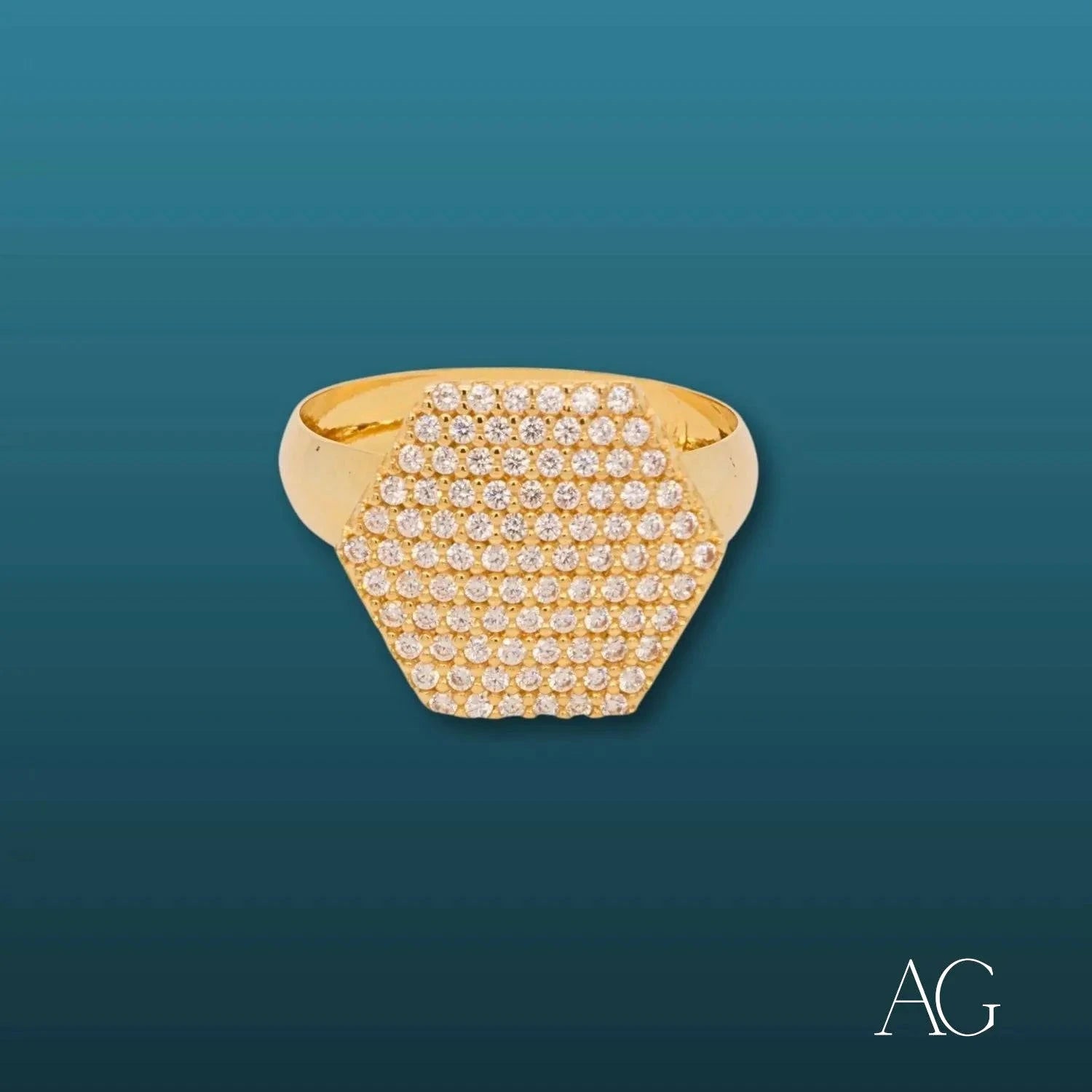 Hexagon White CZ Gold Plated Ring for Women - Elegant Cubic Zirconia Jewelry Gift for Anniversary, Wedding, Party & Everyday Wear