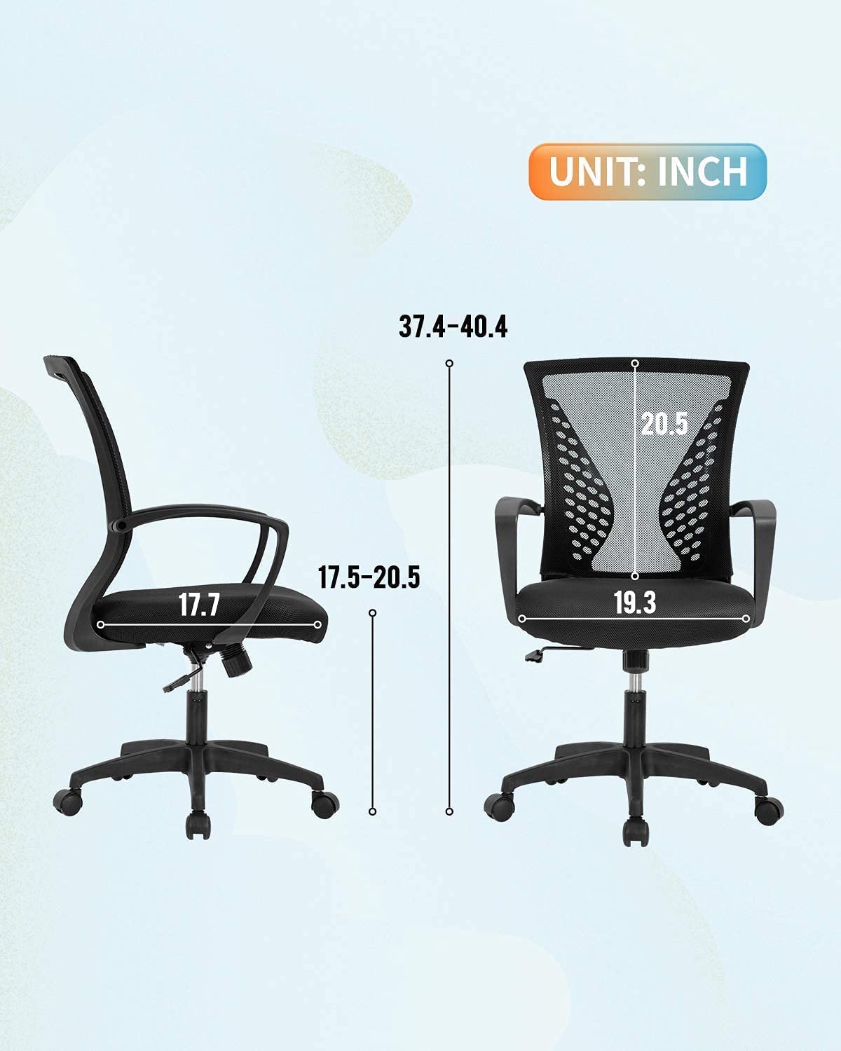 Ergonomic Mid-Back Mesh Office Chair with Adjustable Height & Lumbar Support - Swivel Rolling Desk Chair for Computer Work, Gaming & Home Office (Black) - Perfect for Long Work Hours, Video Calls & Productivity Boosting