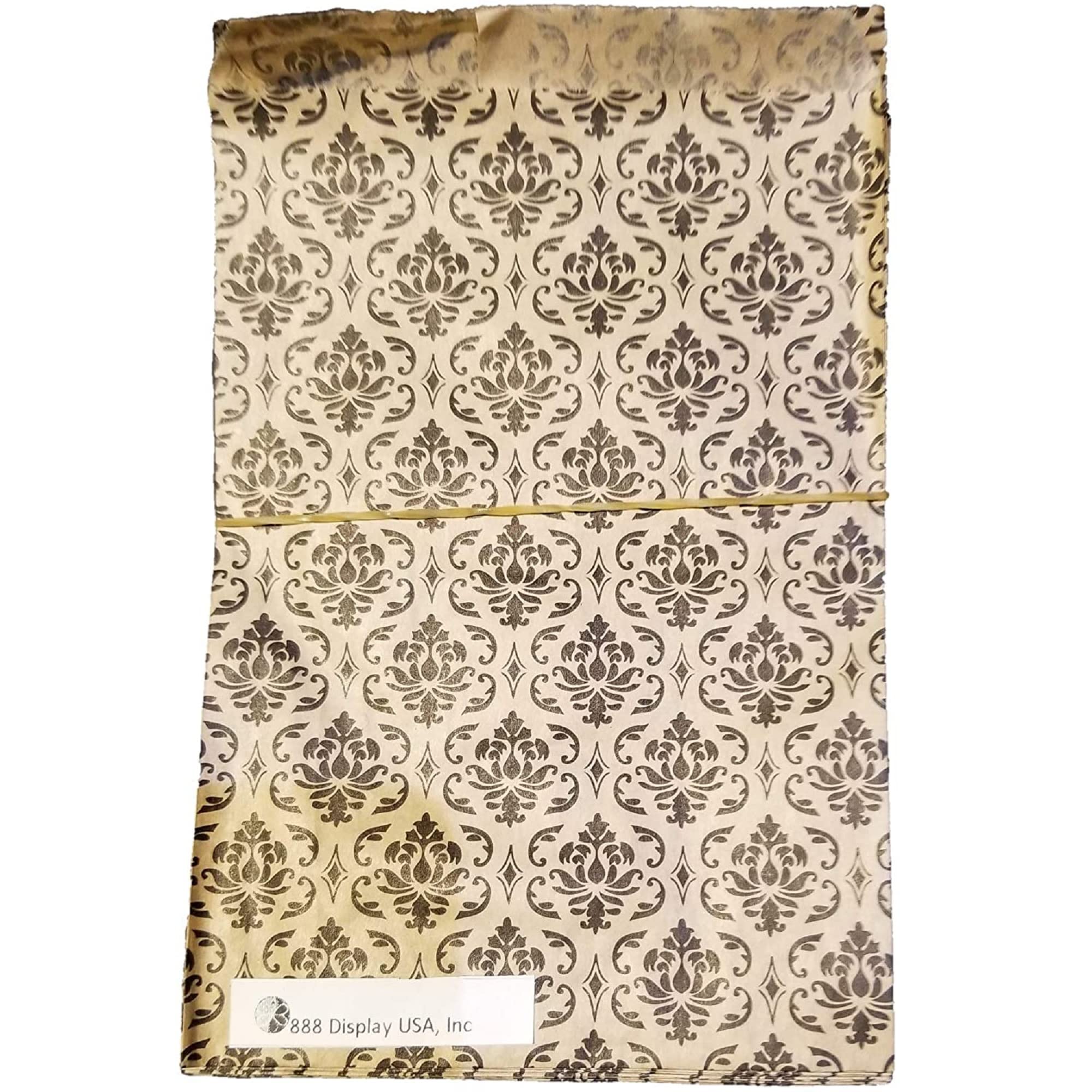 200 Pack Brown & Black Damask Paper Gift Bags 6x9 Inches - Bulk Tote Bags for Shopping, Parties, Weddings & Retail Packaging | Eco-Friendly & Elegant Design