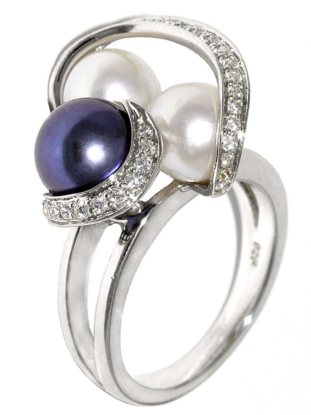Amazon Essentials Sterling Silver Peacock & White Freshwater Pearl Cubic Zirconia Ring for Women - Elegant Fashion Jewelry Gift for Birthday, Anniversary, Valentine's Day
