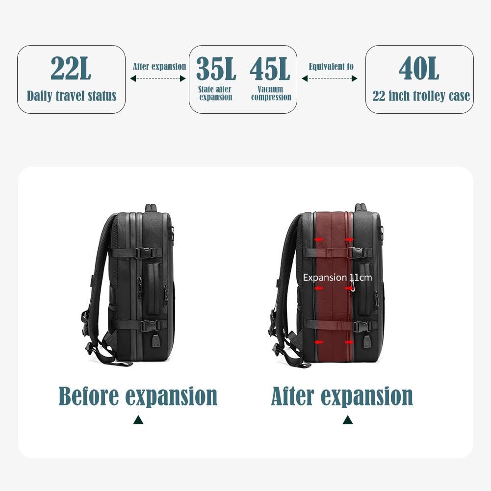 40L Expandable Vacuum Compression Backpack - Waterproof Travel Backpack with Shoulder Straps for Hiking, Camping & Outdoor Adventures | Vacuum Seal Technology Saves Space