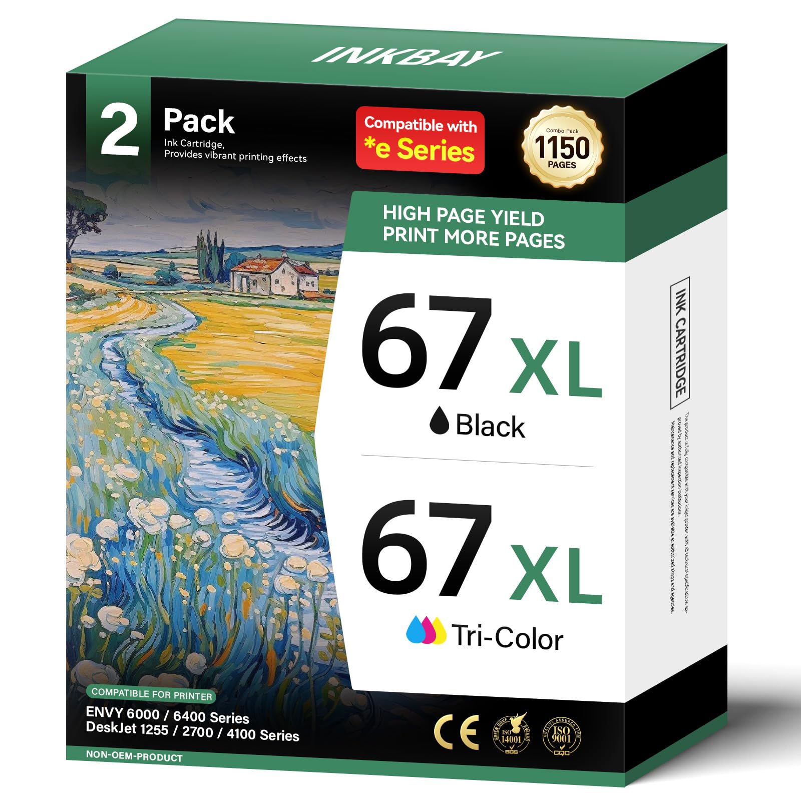 HP 67XL Ink Cartridges Combo Pack - Black & Tri-Color for DeskJet 2700e/2755/6455e - Home & Office Printing
