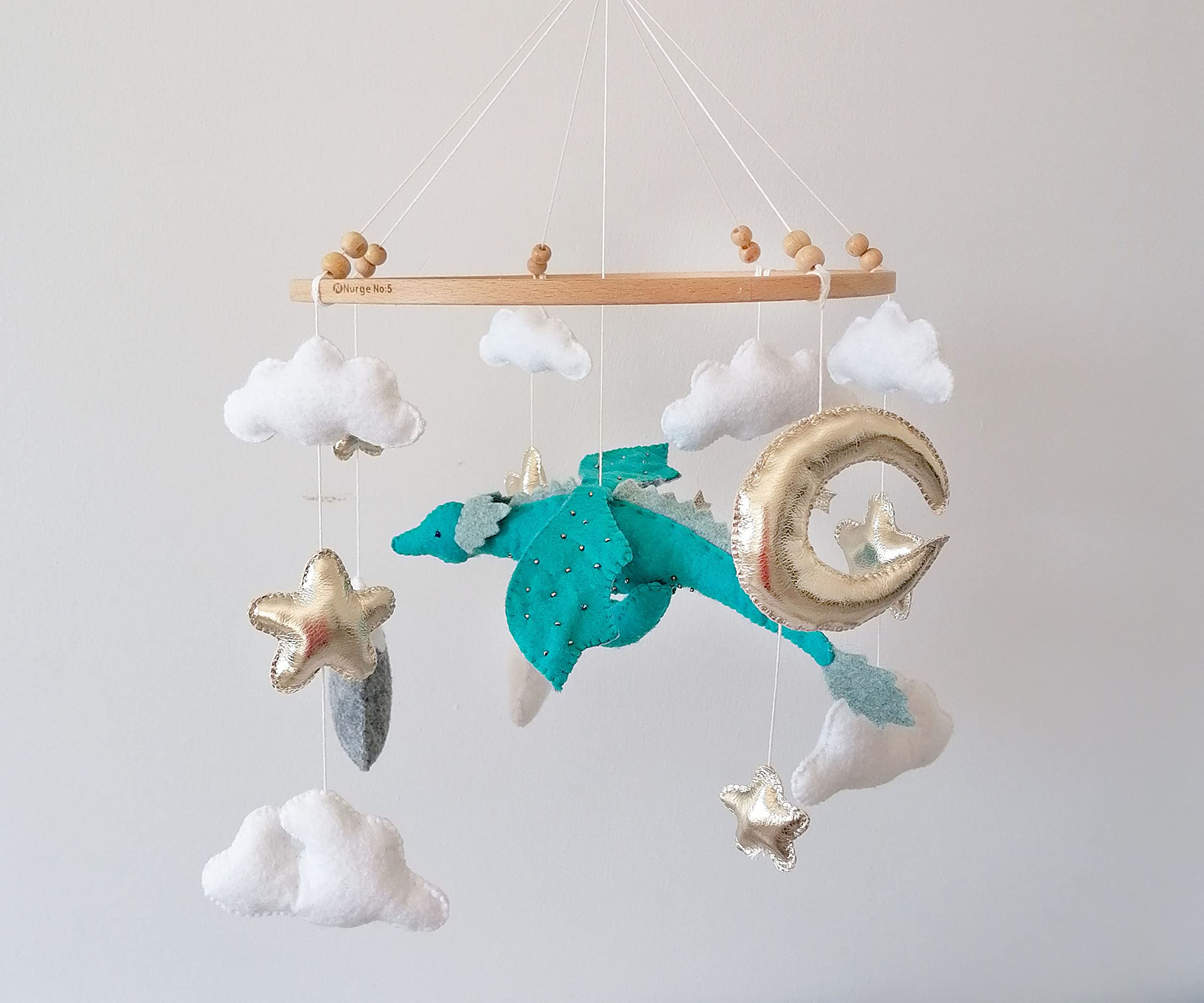 Fantasy Dragon Baby Mobile - Gold Star & Moon Crib Mobile with Gray Mountains Design | Perfect Nursery Decor & Baby Shower Gift for Newborns | Ideal for Soothing and Entertaining Babies in Cribs
