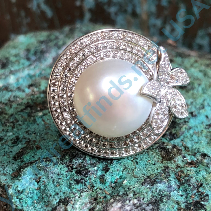 Elegant Sterling Silver Pearl & Cubic Zirconia Ring - Size 10 | Perfect for Weddings, Anniversaries & Special Occasions