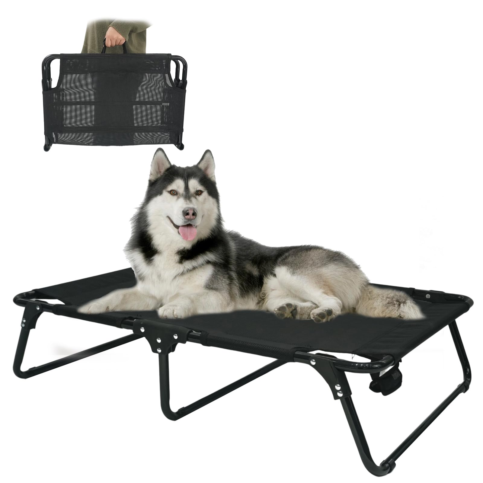 JJYPET Elevated Cooling Dog Bed with Breathable Mesh - Foldable, No Assembly Needed for Indoor & Outdoor Use - Raised Pet Cot in Multiple Sizes (Small, Medium, Large) - Perfect for Hot Weather, Patio Lounging & Travel