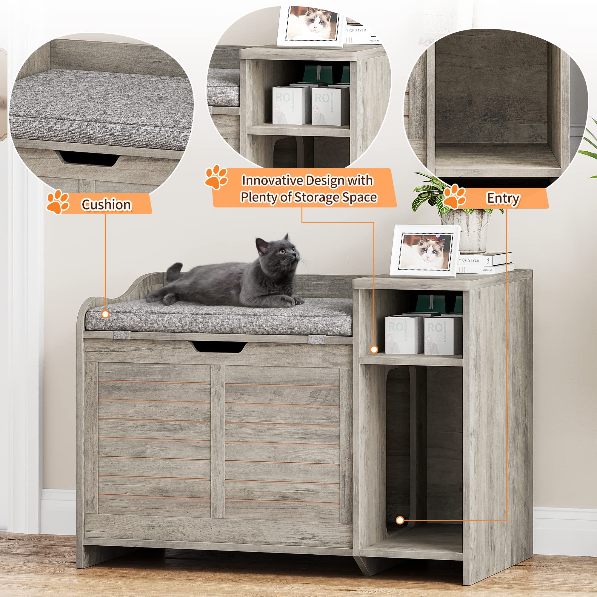 IDEALHOUSE Cat Litter Box Enclosure Furniture with Top Opening & Cushion - Hidden Litter Box Cabinet for Cats - Pet House with Privacy - Perfect for Small Spaces & Home Decor