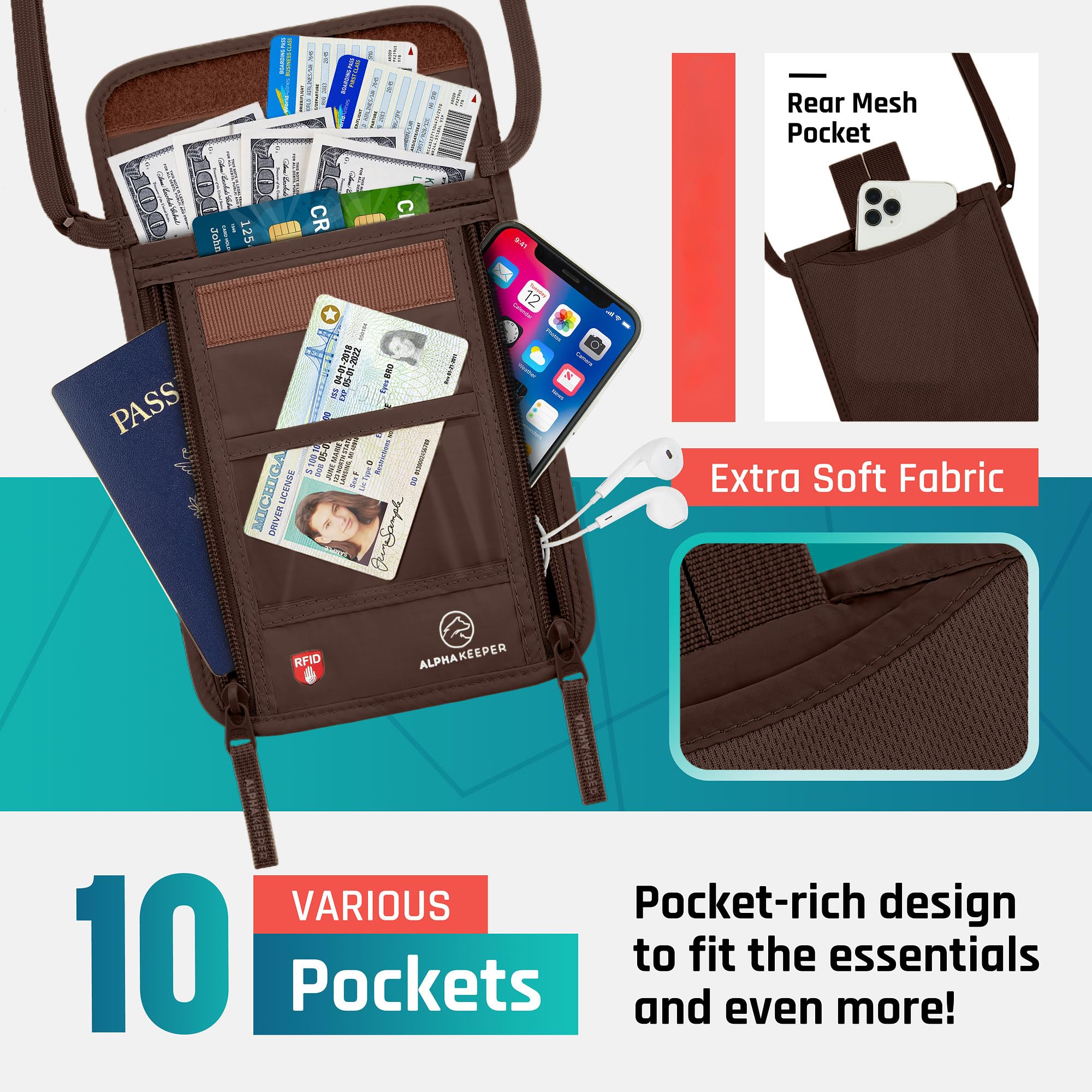 Anti-Theft Travel Neck Wallet for Women - RFID Blocking Passport Holder & Document Pouch - Secure Money Belt for Vacation, Airplane, Cruise & International Travel