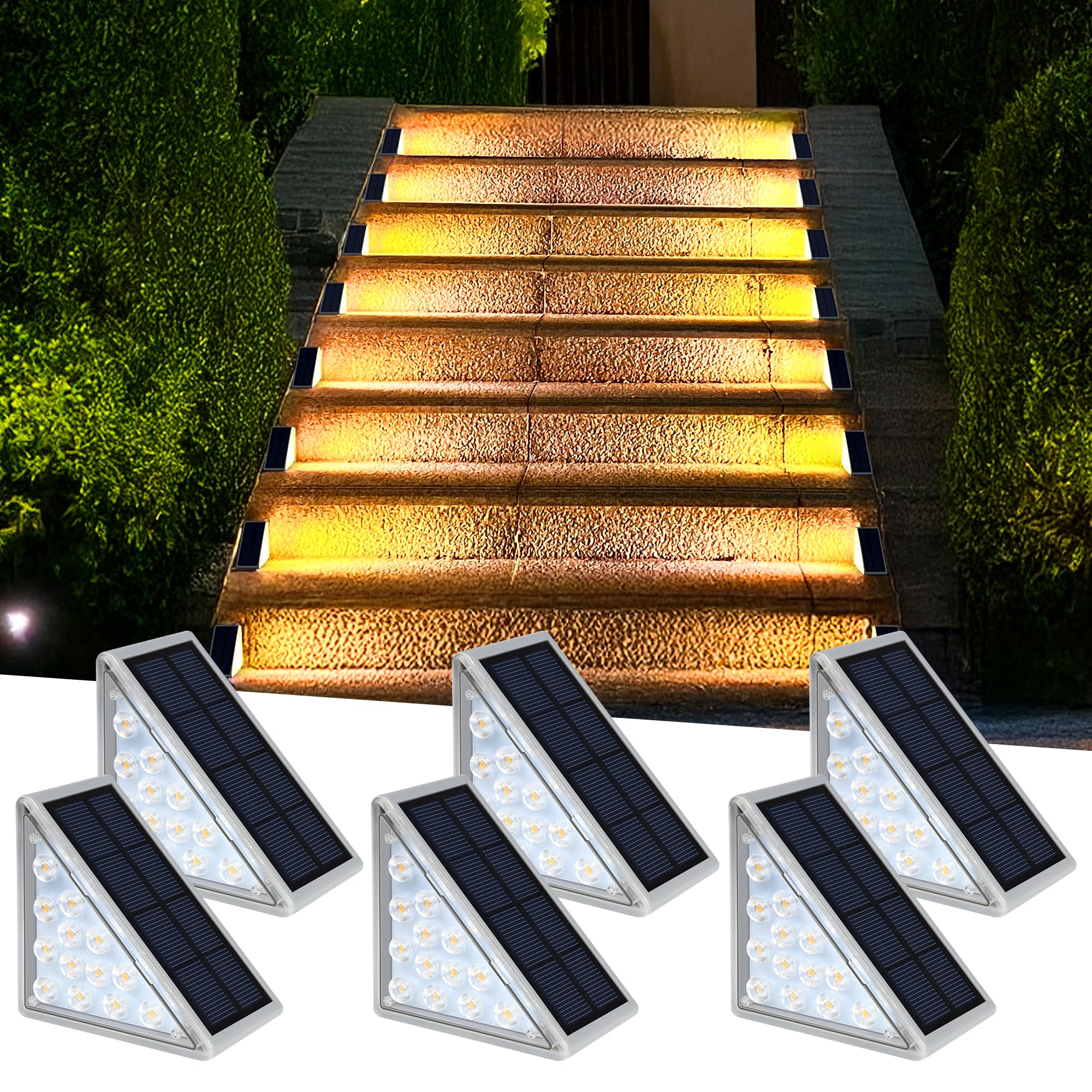 Solar Powered LED Step Lights - Waterproof Outdoor Stair Lighting (6 Pack) | IP67 Solar Deck Lights for Yard, Garden, Pathway, Driveway & Porch | Perfect for Nighttime Safety and Landscape Decoration