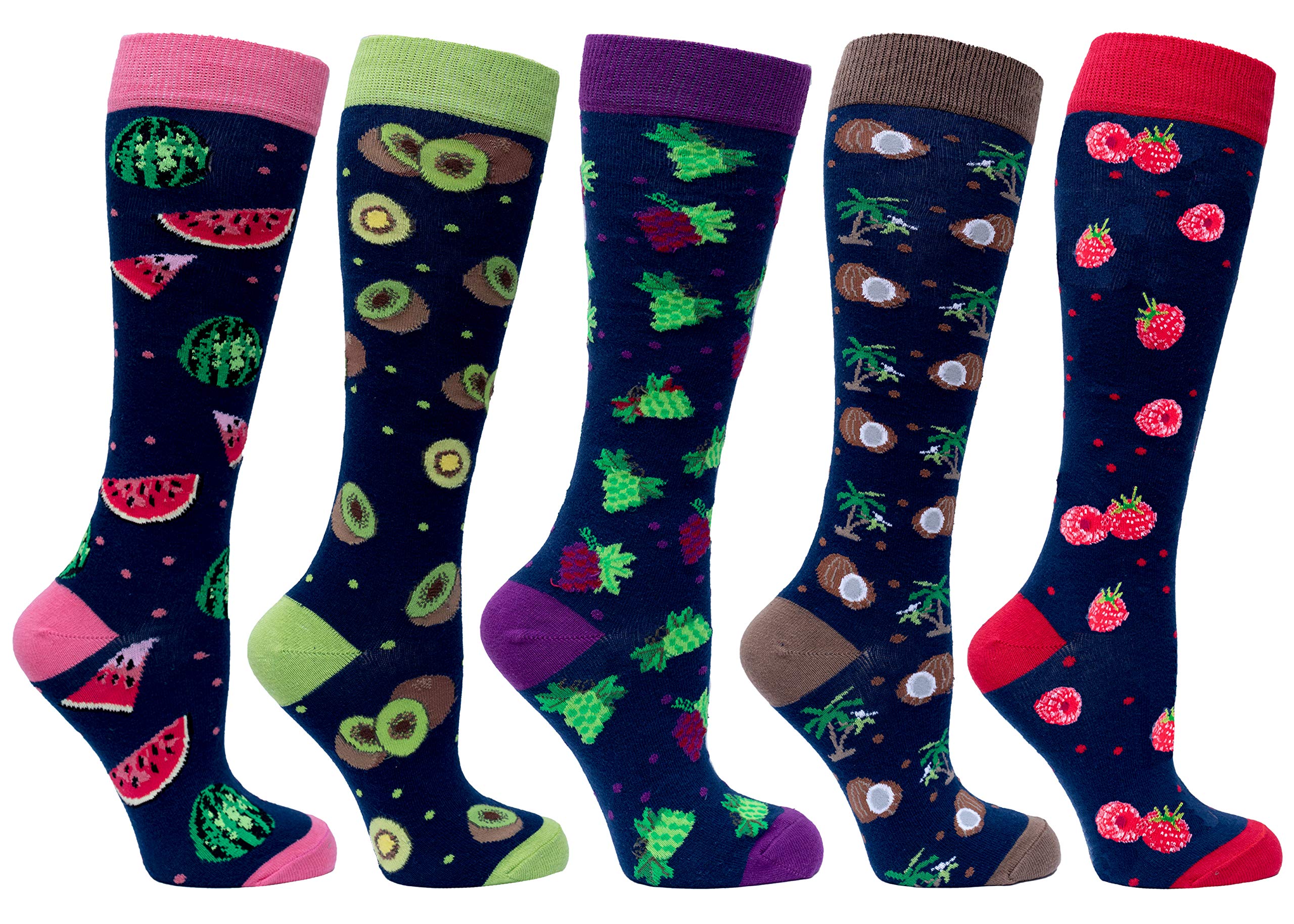 Women's 5-Pair Luxury Cotton Colorful Knee High Socks - Fun & Cool Fashion Socks for Casual Wear, Workout, and Costume Outfits
