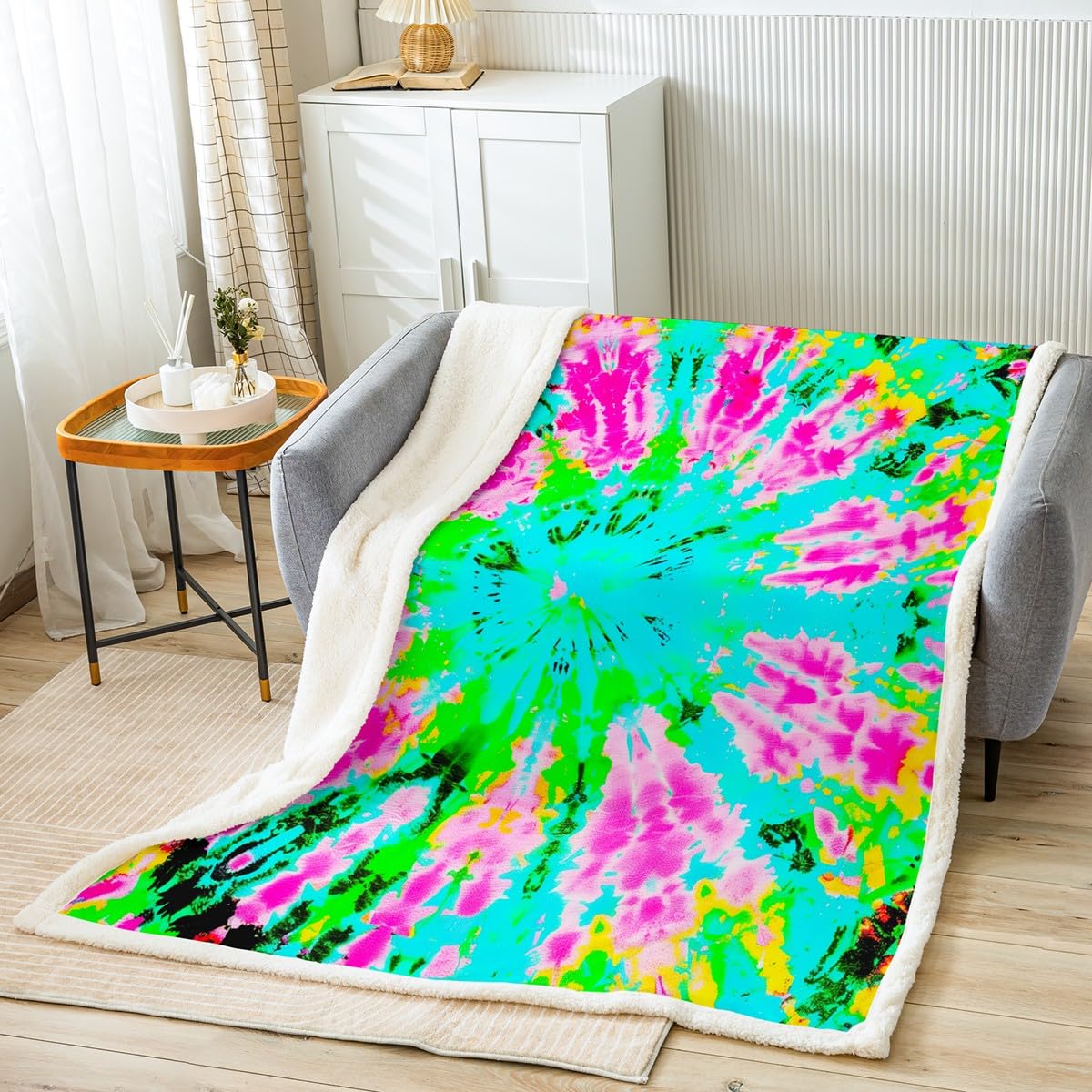 Orange Tie Dye Sherpa Fleece Throw Blanket 50