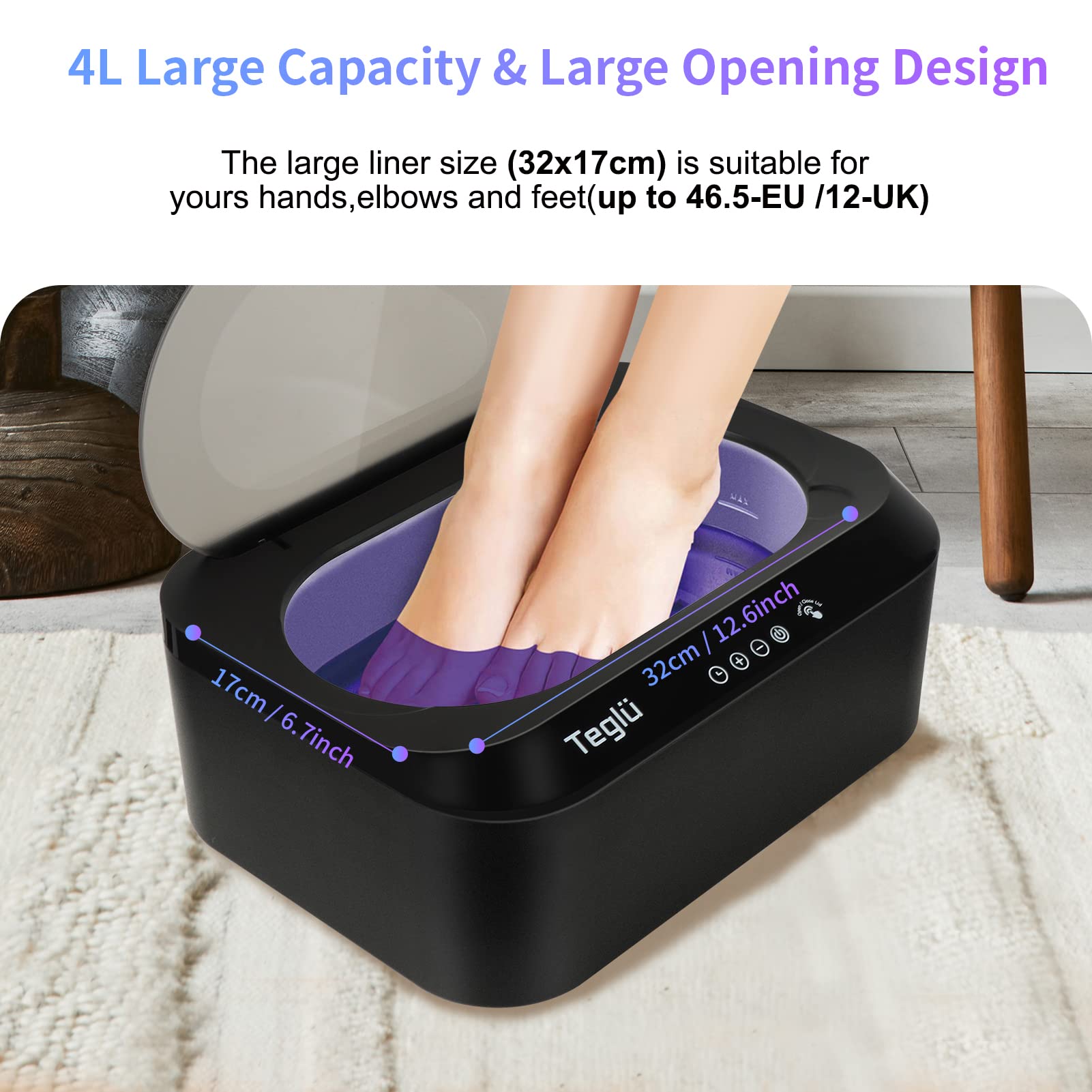 Teglu 4L Paraffin Wax Bath Machine for Hands & Feet with Auto Lid - Includes 3pcs Wax, Gloves & Brush - 200W Home & Salon Spa Therapy (FHC-2222) - Perfect for Pain Relief, Moisturizing & Relaxation