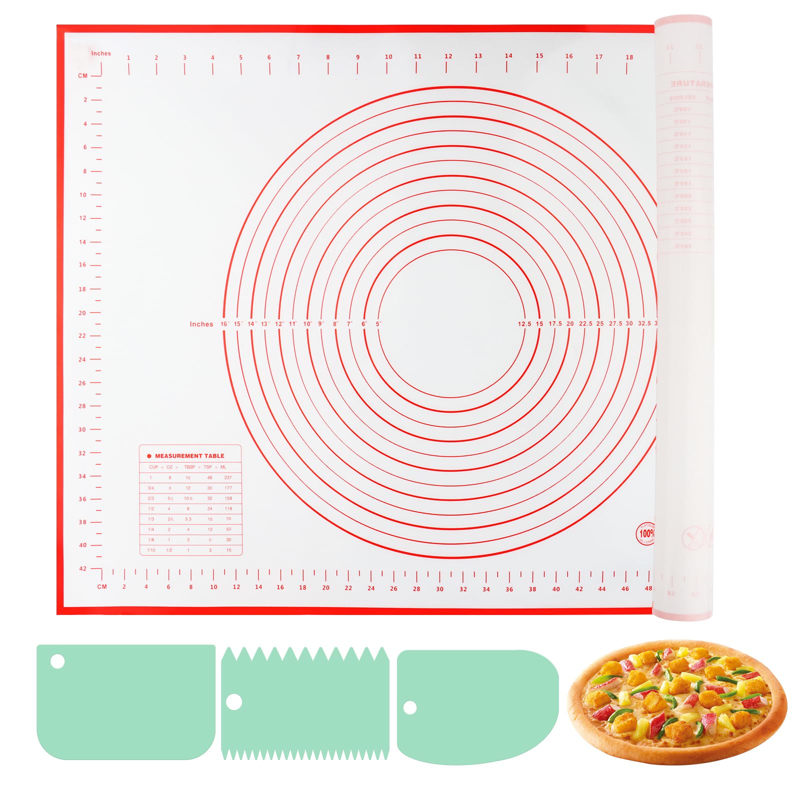 VFANDV 50x70cm Non-Slip Silicone Dough Rolling Mat - Reusable Kitchen Baking Mat for Cookies, Pizza, Pastry - Perfect for Home Baking & Cooking (Green)