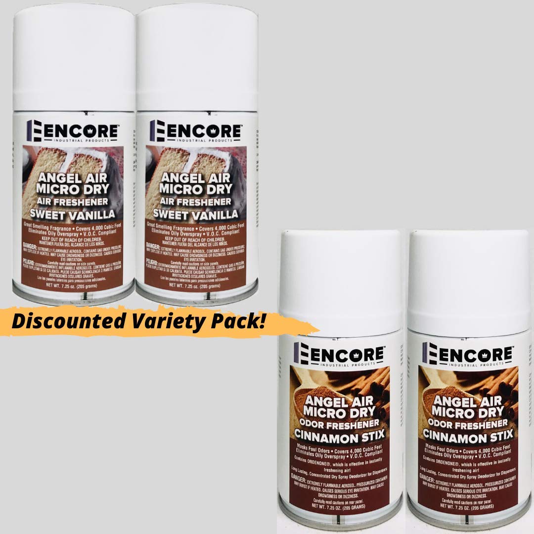 **Angel Air - 4 Pack Spice Variety (2 Sweet Vanilla + 2 Cinnamon Sticks) Natural Odor Eliminator & Air Freshener for Home, Car, and Office**
