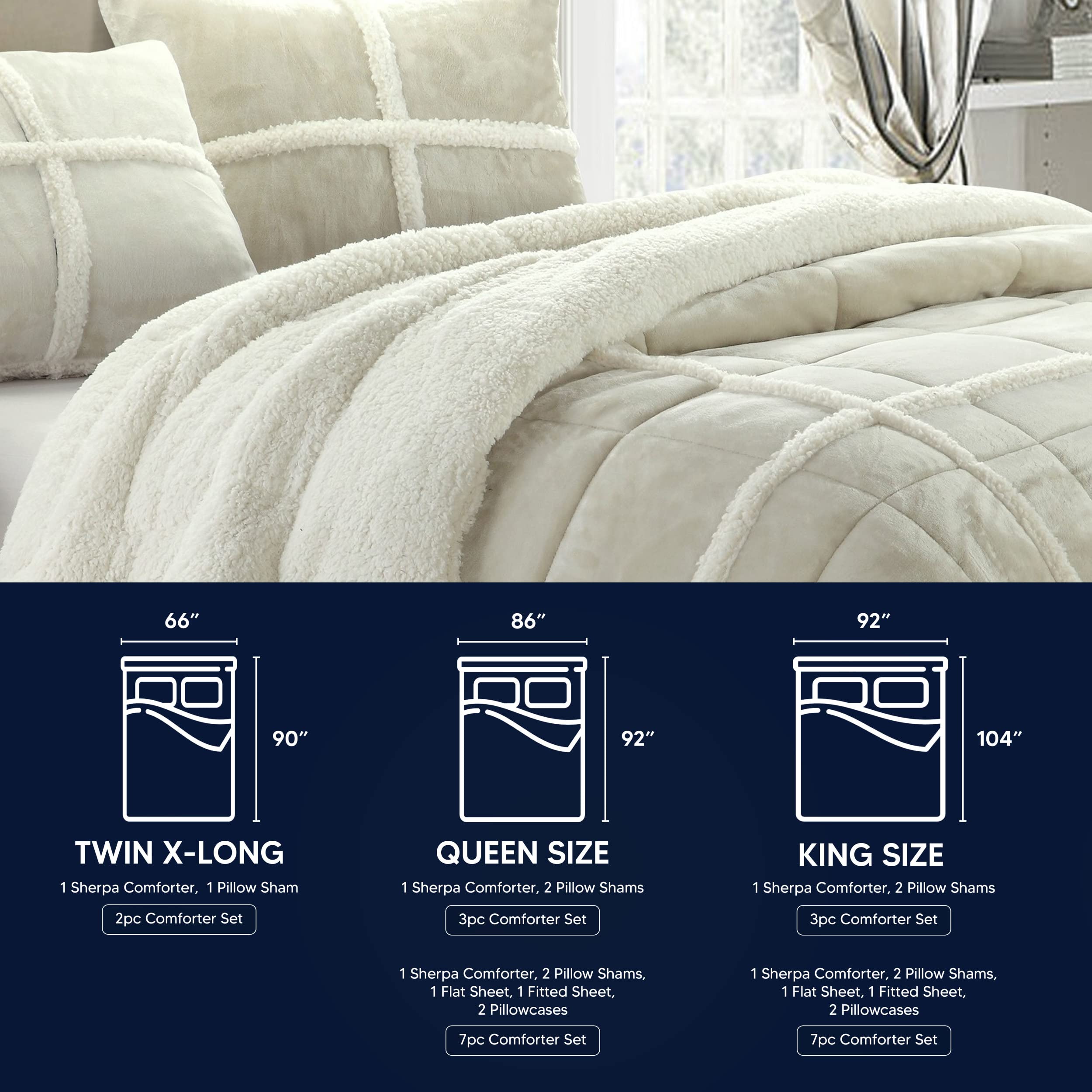 Chic Home 2-Piece Chloe Sherpa Comforter Set - Twin XL Size, Soft Silver Luxury Bedding for Cozy Winter Nights & Dorm Room Essentials
